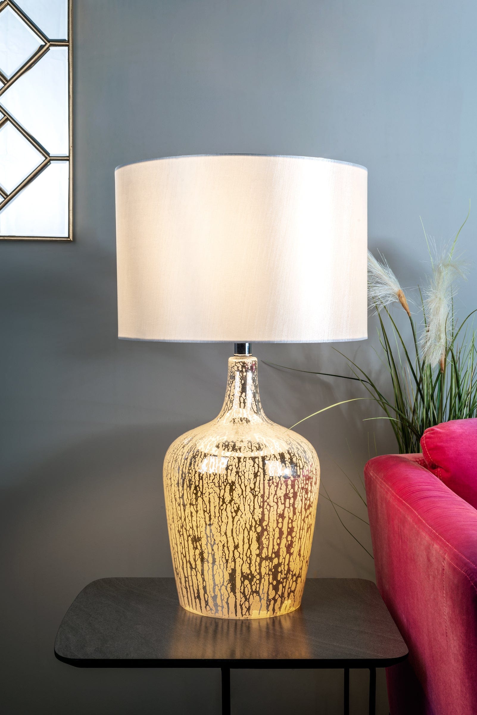 dar lighting Lolek Dual Light Table Lamp Clear/Silver Glass With Shade LOL4232