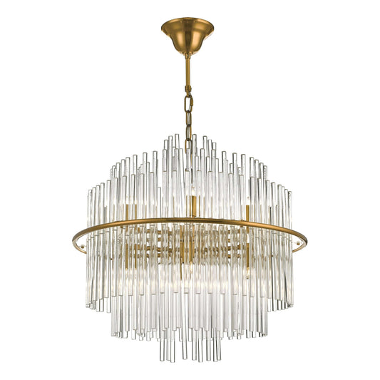 dar lighting Lukas 13 Light Pendant Brushed Antique Gold And Clear Glass LUK1735