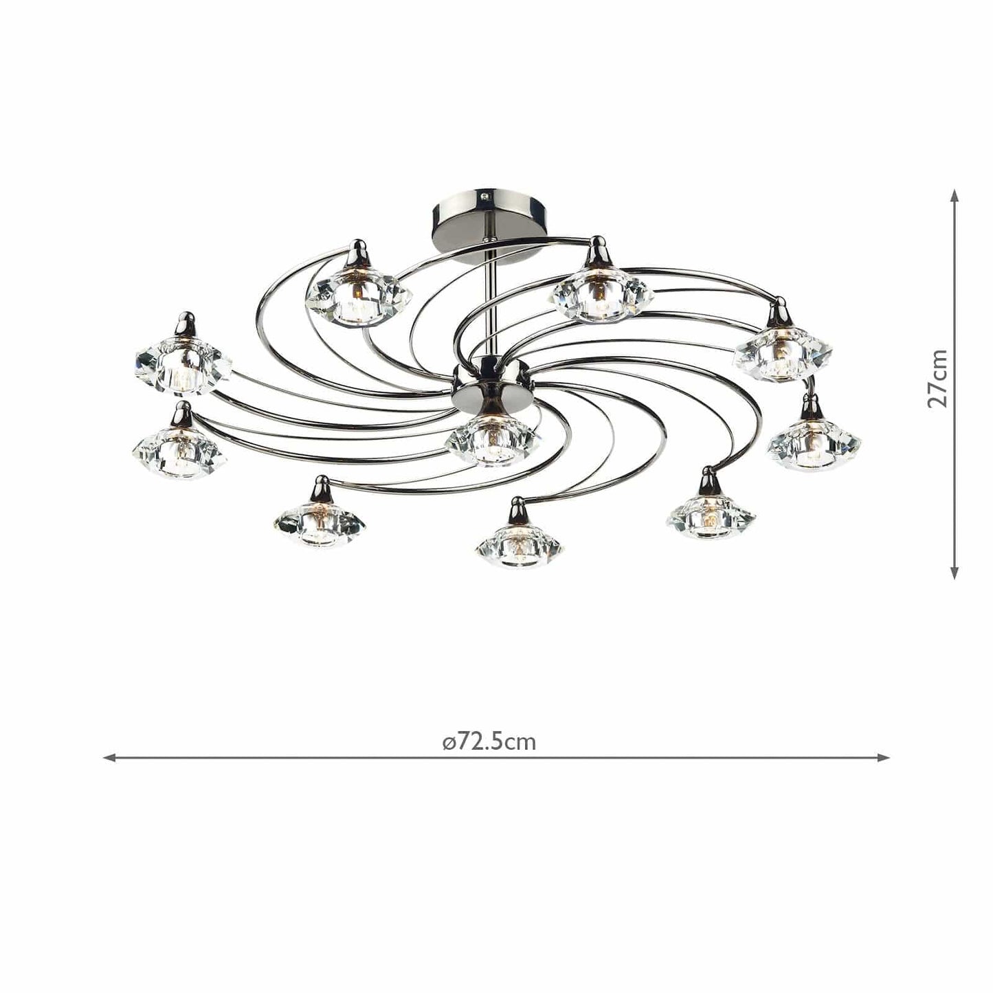 dar lighting Luther 10 Light Semi Flush Black Chrome Crystal LUT2367