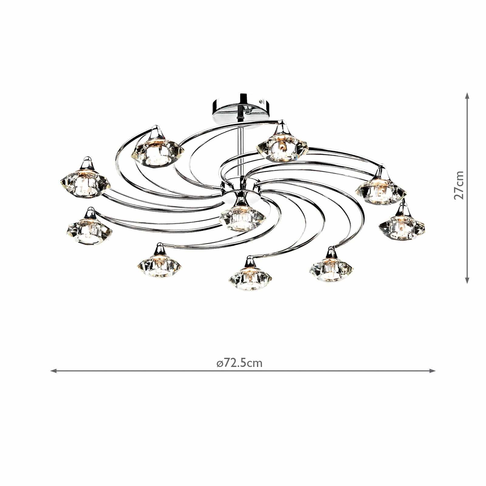 dar lighting Luther 10 Light Semi Flush Polished Chrome Crystal LUT2350