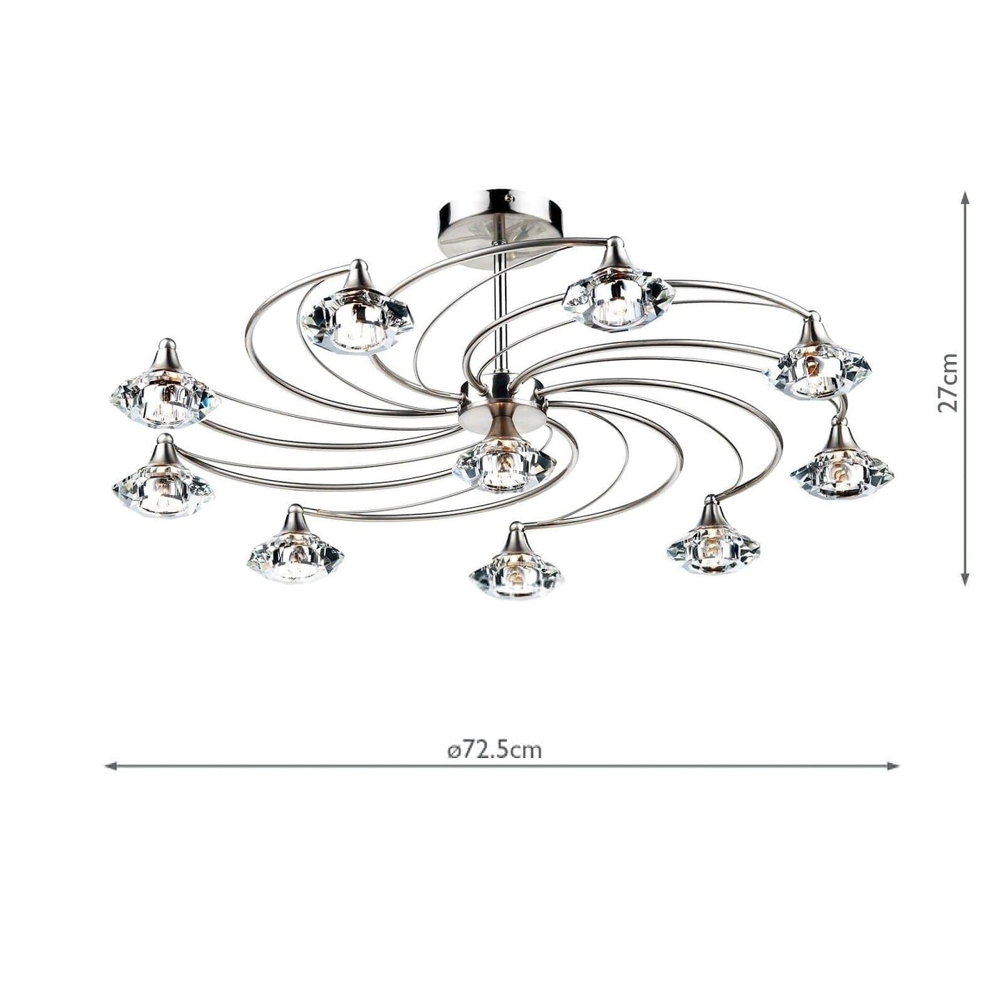 dar lighting Luther 10 Light Semi Flush Satin Chrome Crystal LUT2346