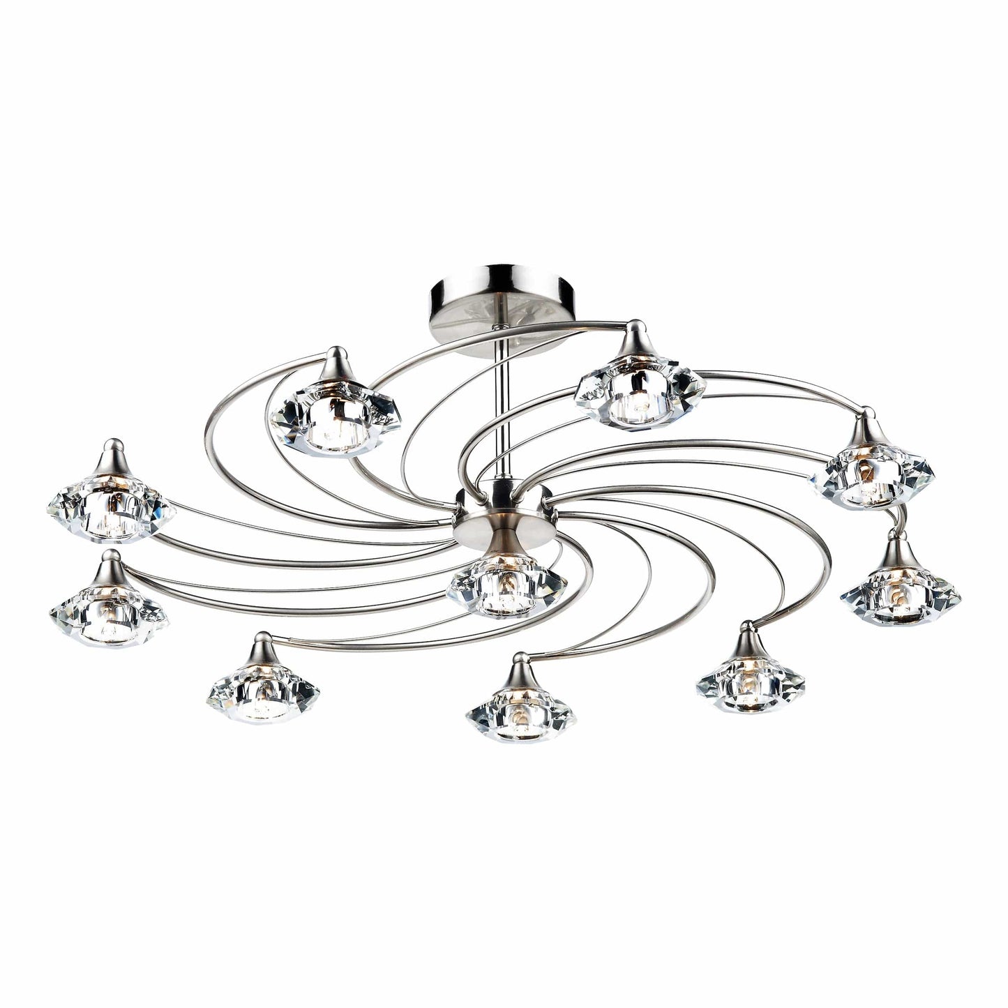 dar lighting Luther 10 Light Semi Flush Satin Chrome Crystal LUT2346