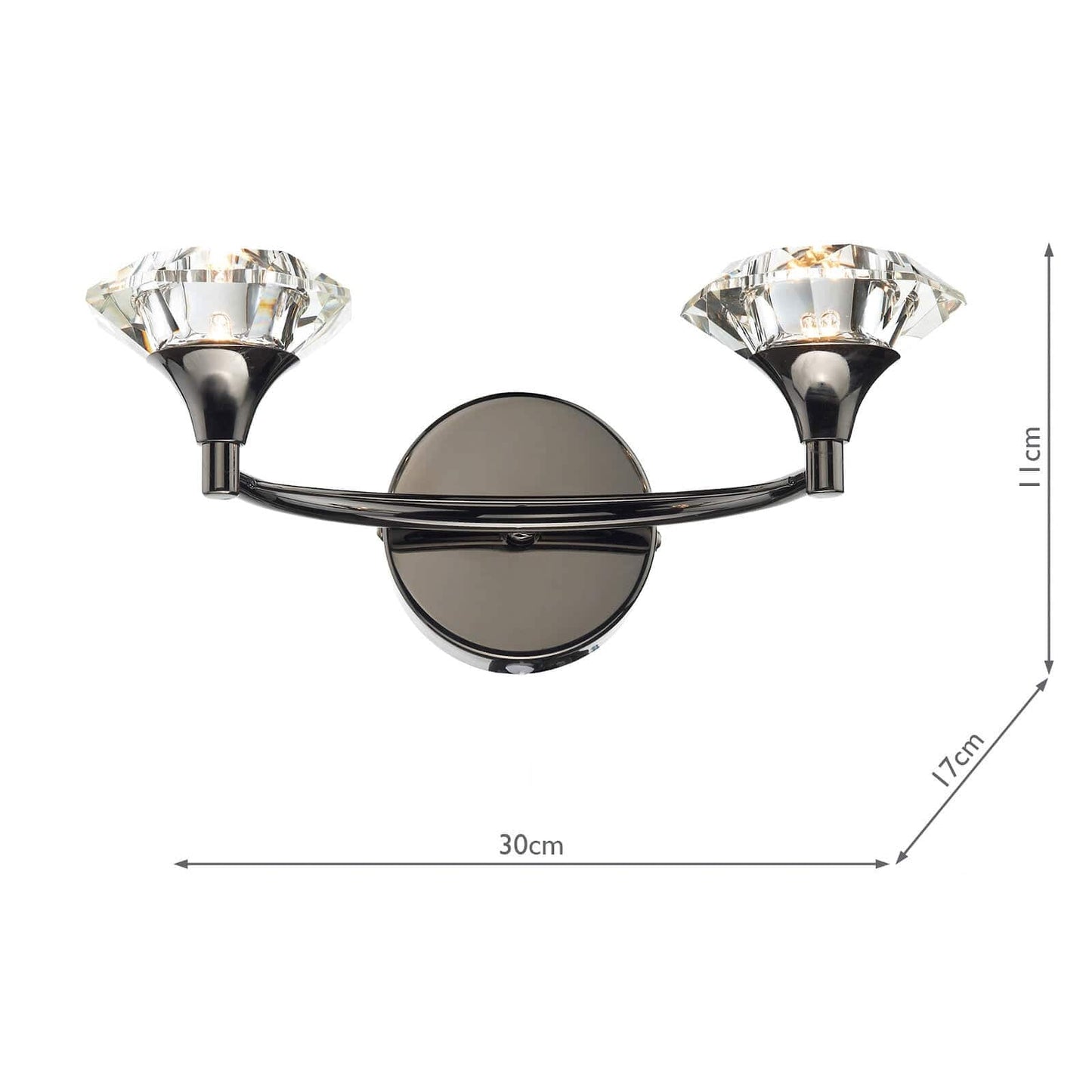 dar lighting Luther 2 Light Wall Light Black Chrome Crystal LUT0967