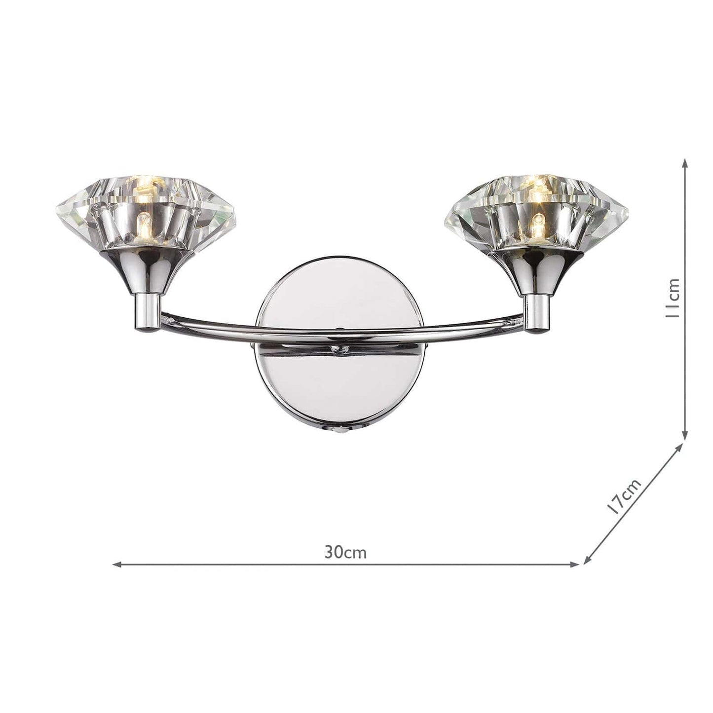 dar lighting Luther 2 Light Wall Light Polished Chrome Crystal LUT0950