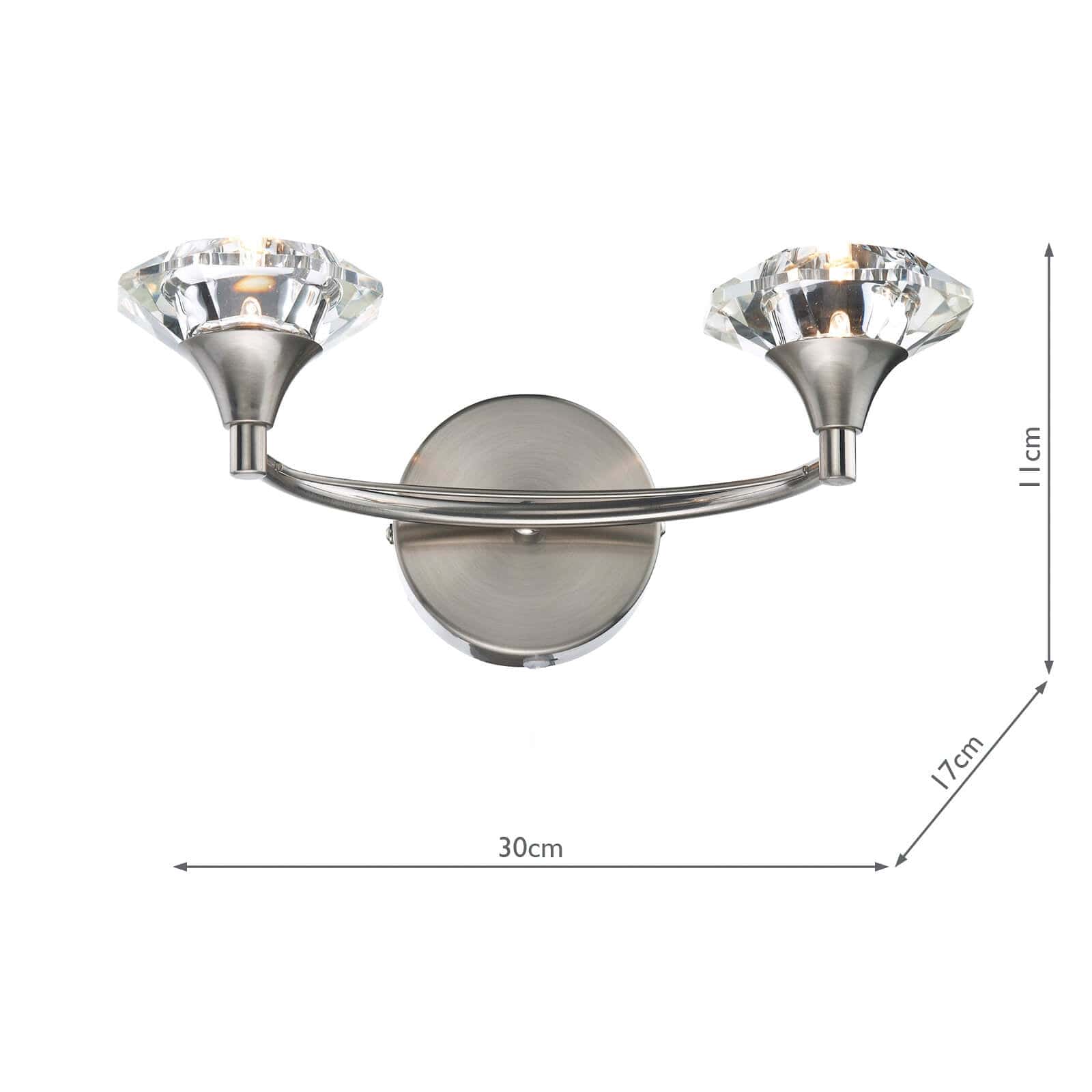 dar lighting Luther 2 Light Wall Light Satin Chrome Crystal LUT0946