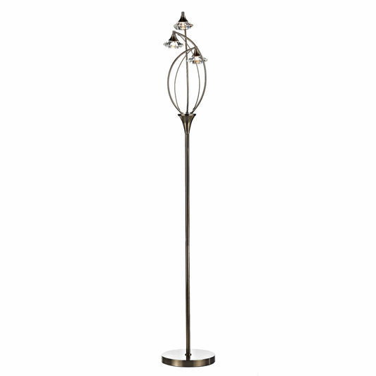 dar lighting Luther 3 Light Floor Lamp Antique Brass Crystal LUT4975