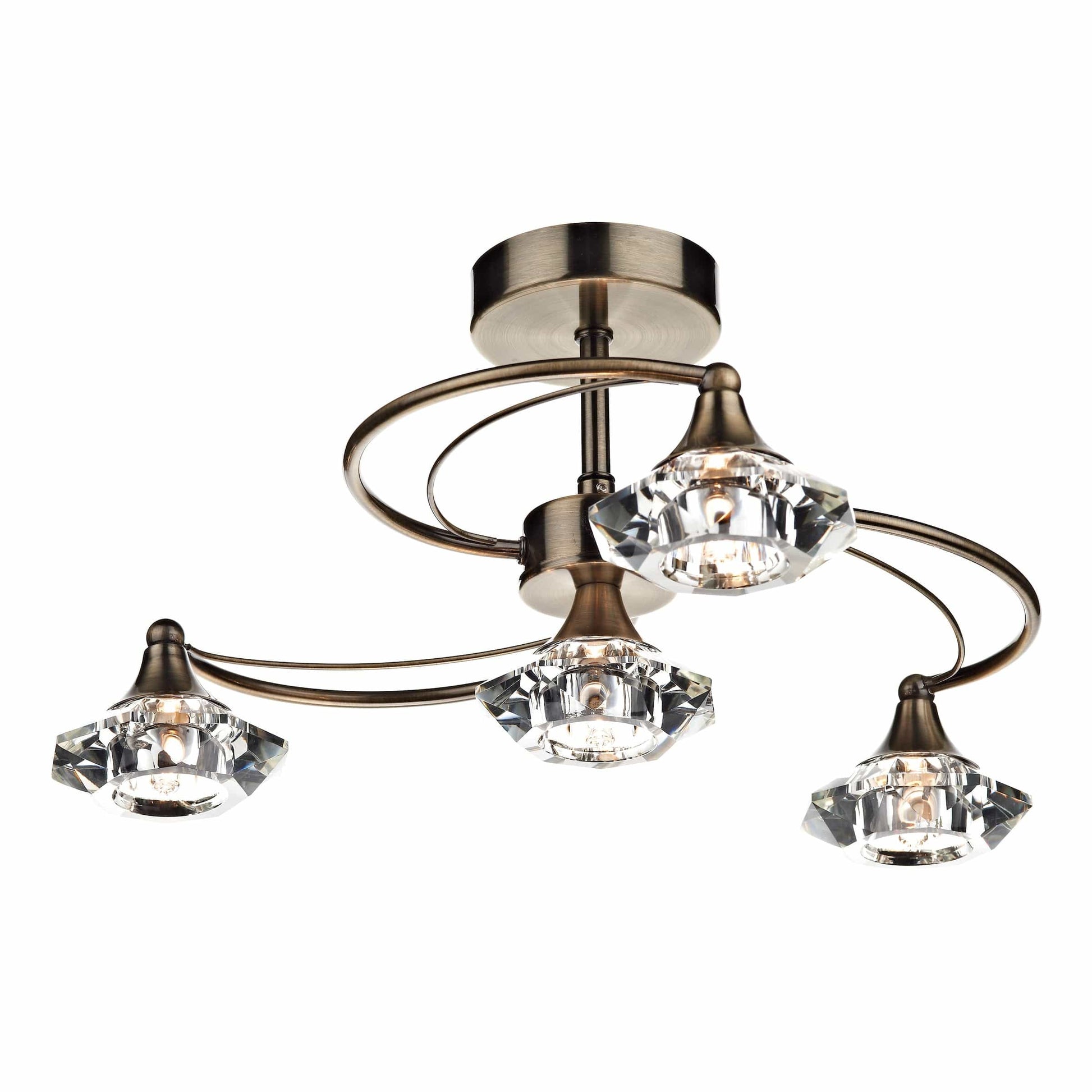 dar lighting Luther 4 Light Semi Flush Antique Brass Crystal LUT0475