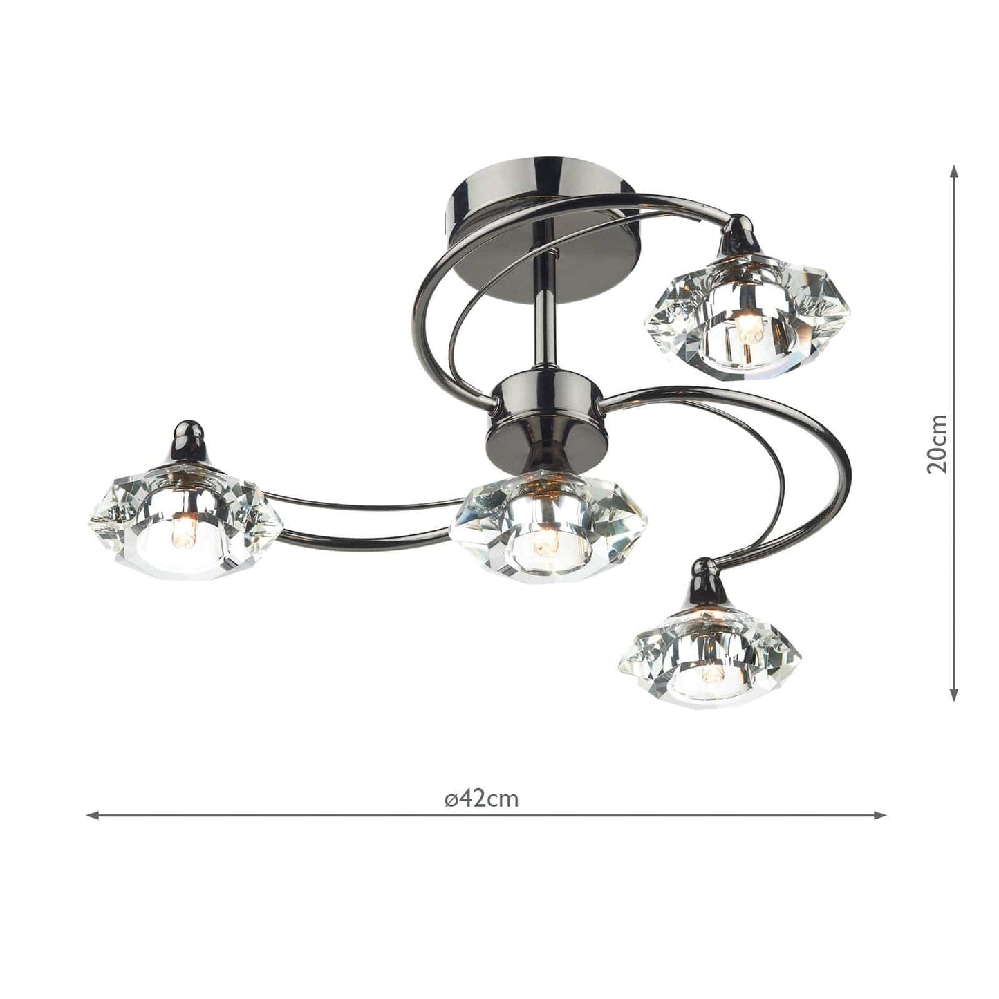 dar lighting Luther 4 Light Semi Flush Black Chrome Crystal LUT0467