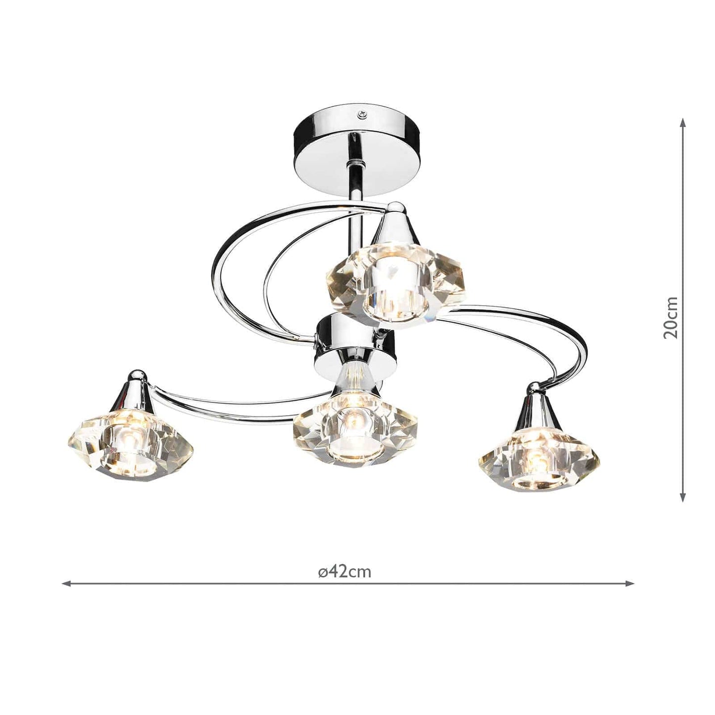 dar lighting Luther 4 Light Semi Flush Polished Chrome Crystal LUT0450