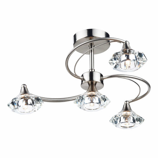 dar lighting Luther 4 Light Semi Flush Satin Chrome Crystal LUT0446