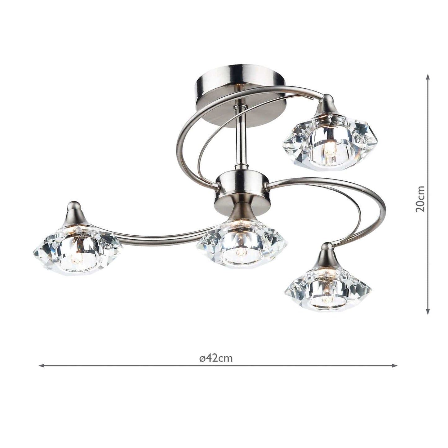 dar lighting Luther 4 Light Semi Flush Satin Chrome Crystal LUT0446