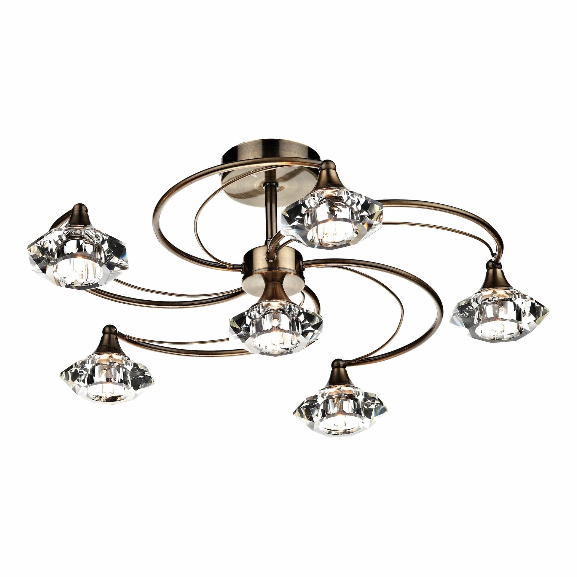 dar lighting Luther 6 Light Semi Flush Antique Brass Crystal LUT0675