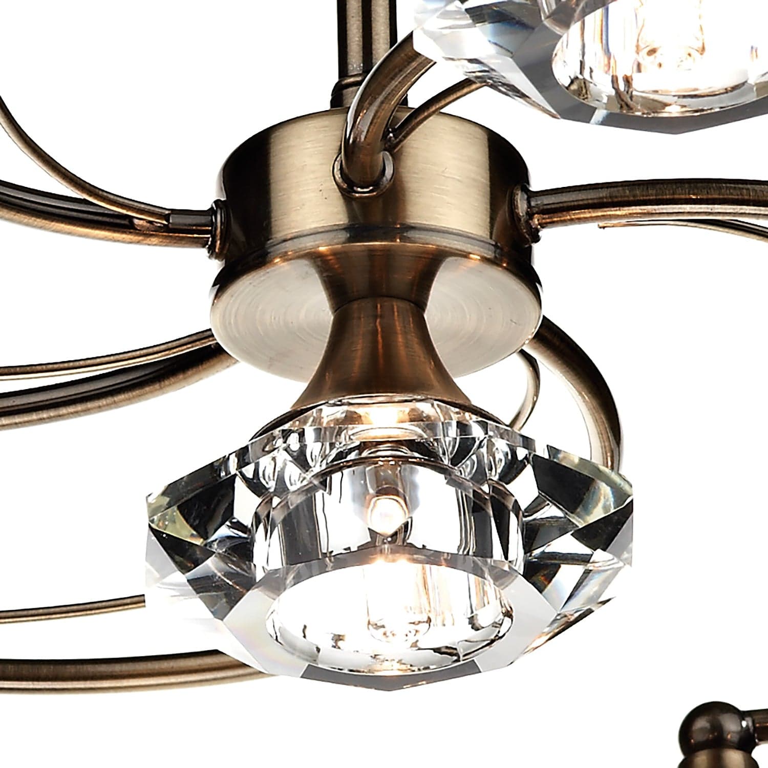 dar lighting Luther 6 Light Semi Flush Antique Brass Crystal LUT0675