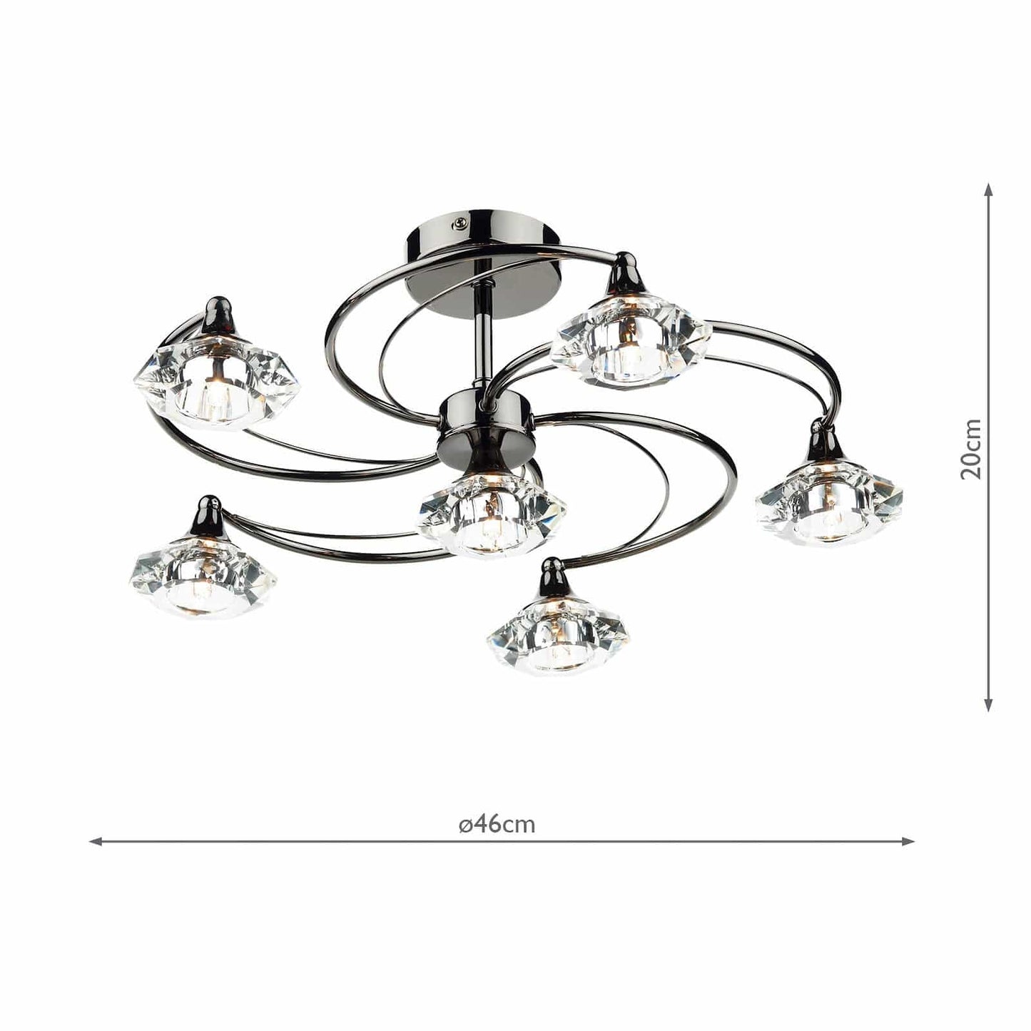 dar lighting Luther 6 Light Semi Flush Black Chrome Crystal LUT0667