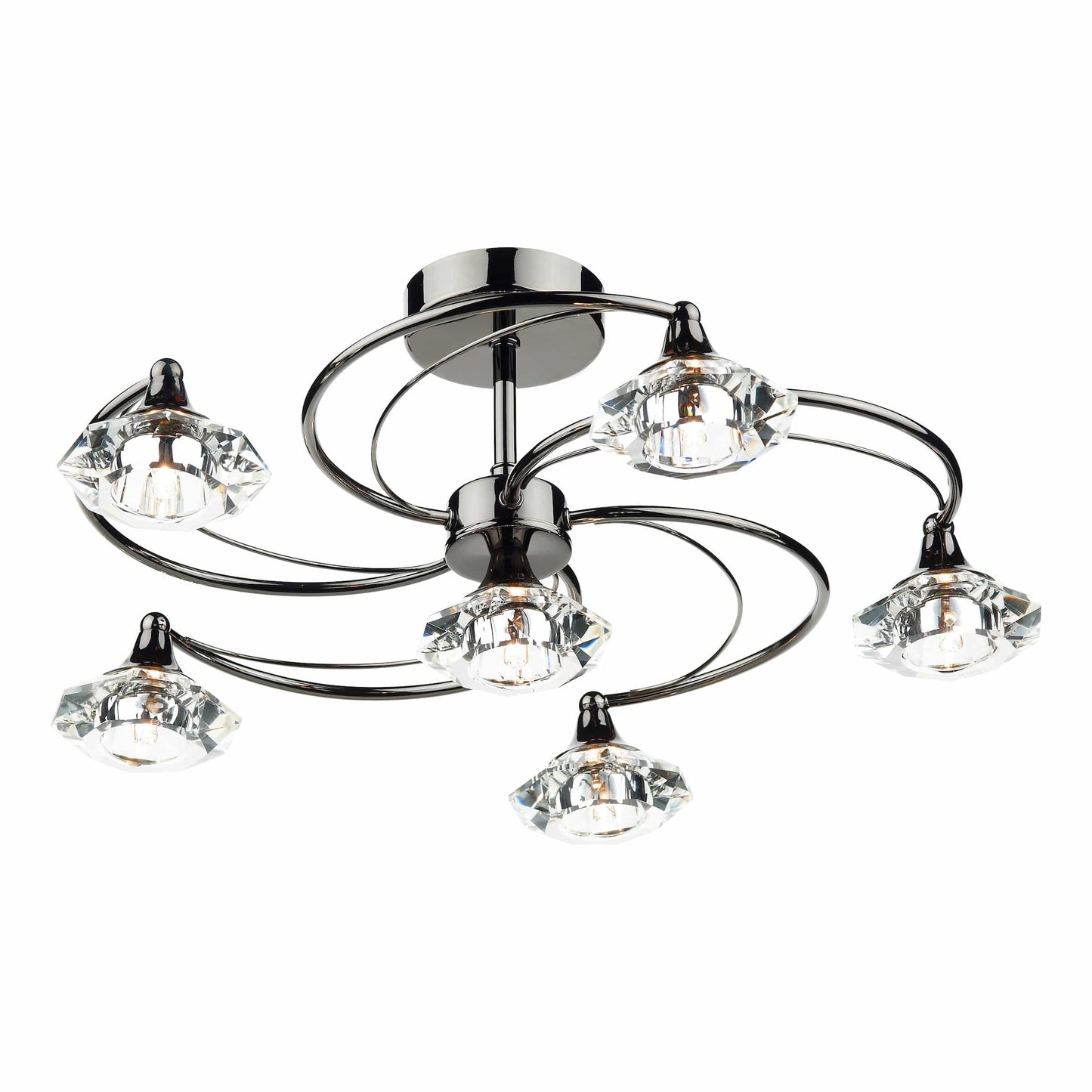 dar lighting Luther 6 Light Semi Flush Black Chrome Crystal LUT0667