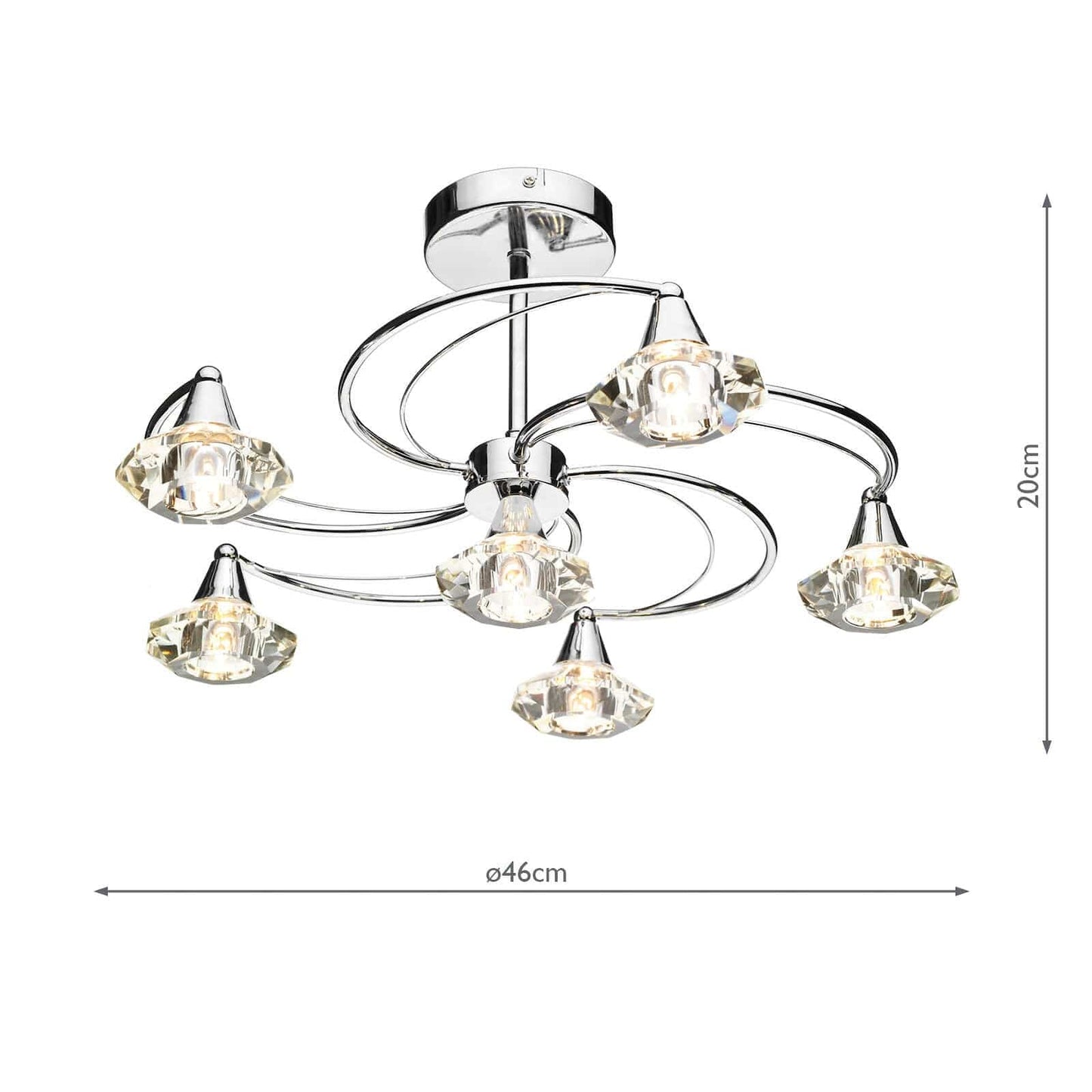 dar lighting Luther 6 Light Semi Flush Polished Chrome Crystal LUT0650