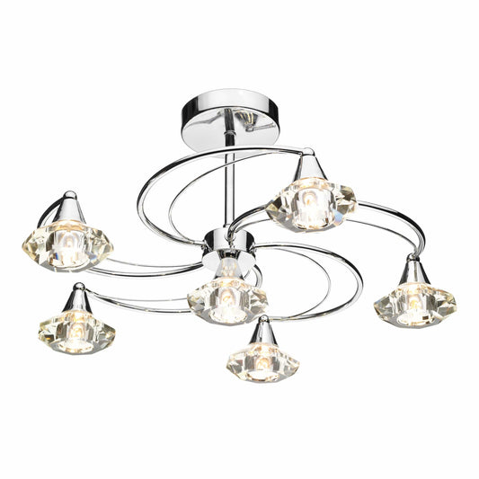 dar lighting Luther 6 Light Semi Flush Polished Chrome Crystal LUT0650