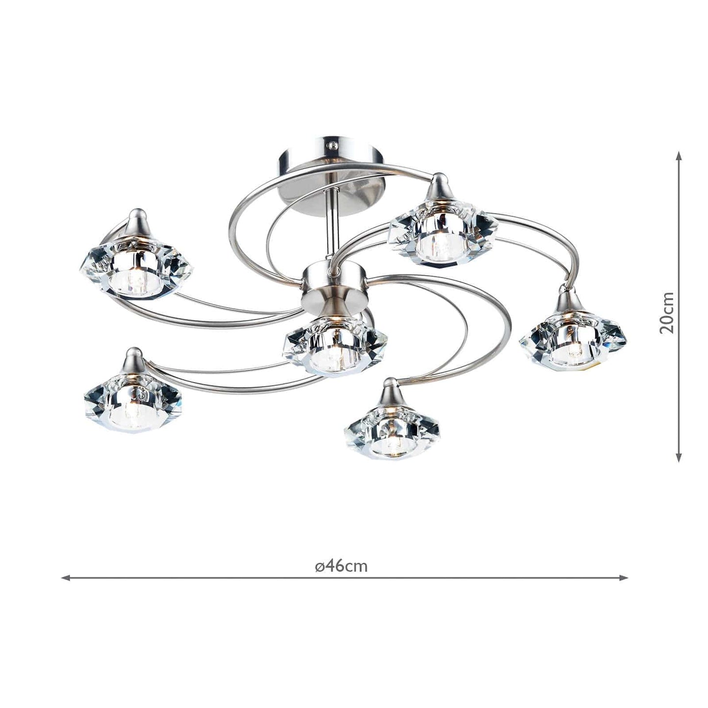 dar lighting Luther 6 Light Semi Flush Satin Chrome Crystal LUT0646