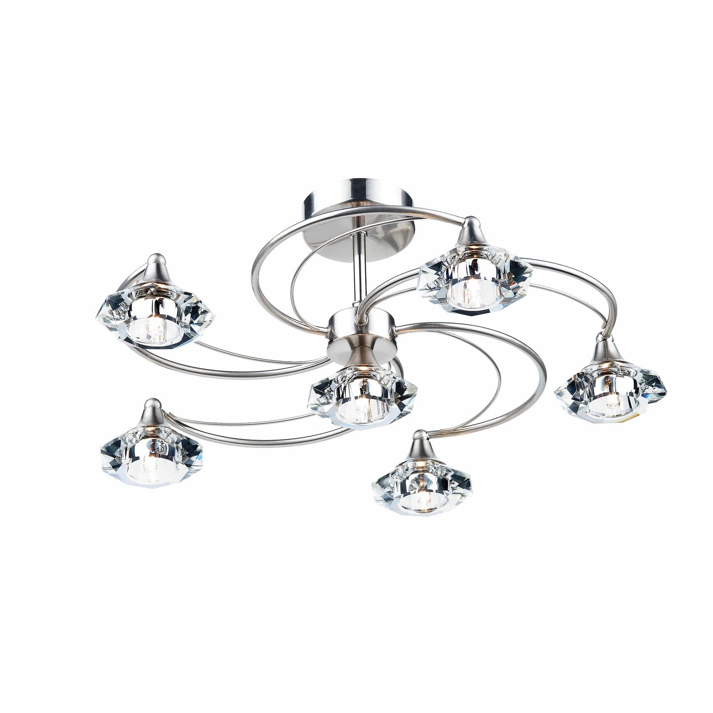 dar lighting Luther 6 Light Semi Flush Satin Chrome Crystal LUT0646