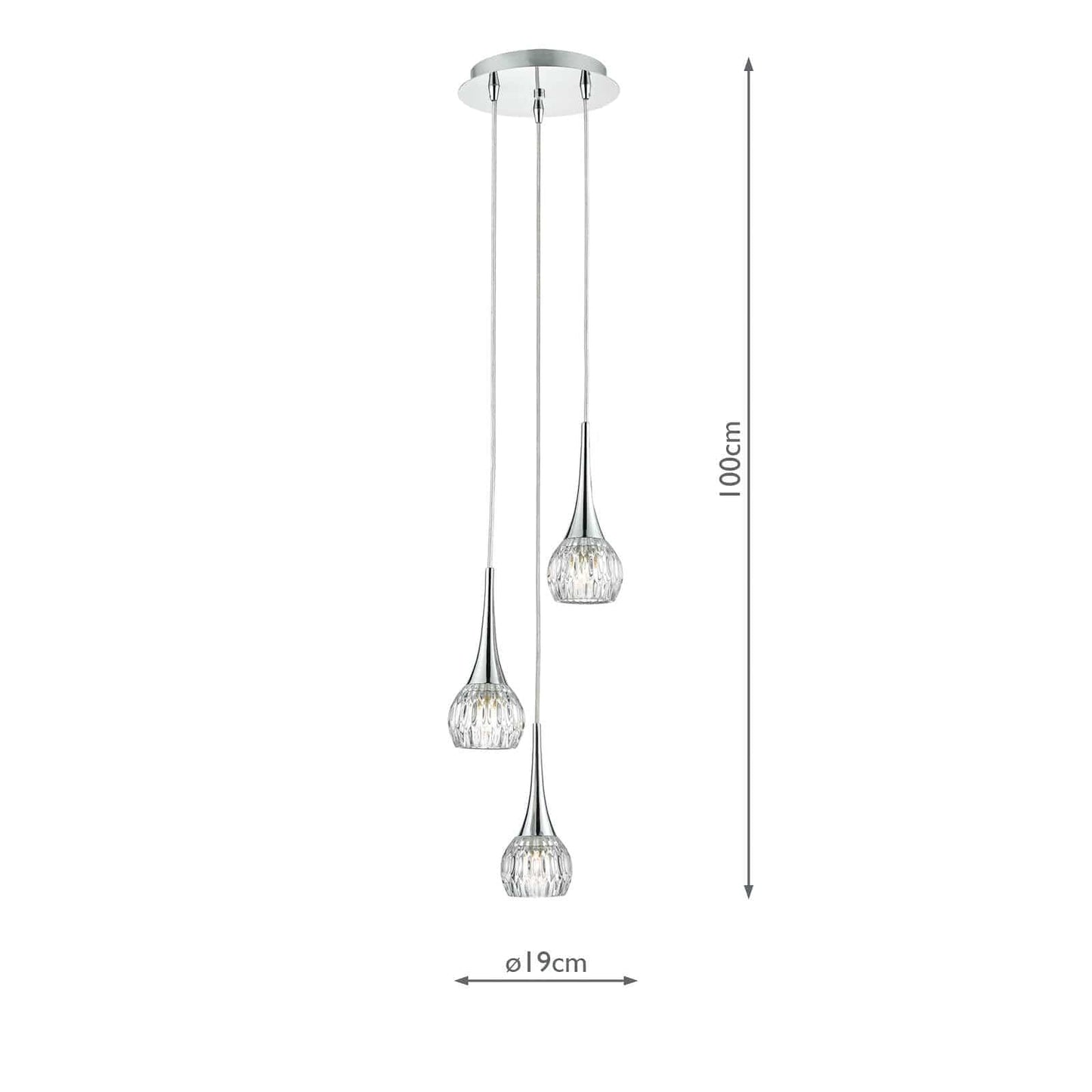 dar lighting Lyall 3 Light Pendant Polished Chrome Glass LYA0350