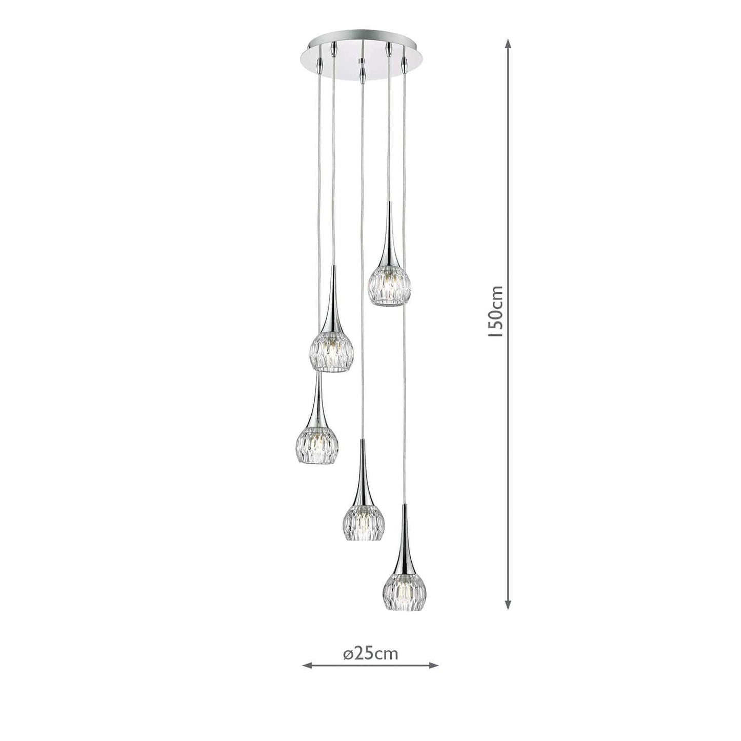 dar lighting Lyall 5 Light Pendant Polished Chrome Glass LYA0550