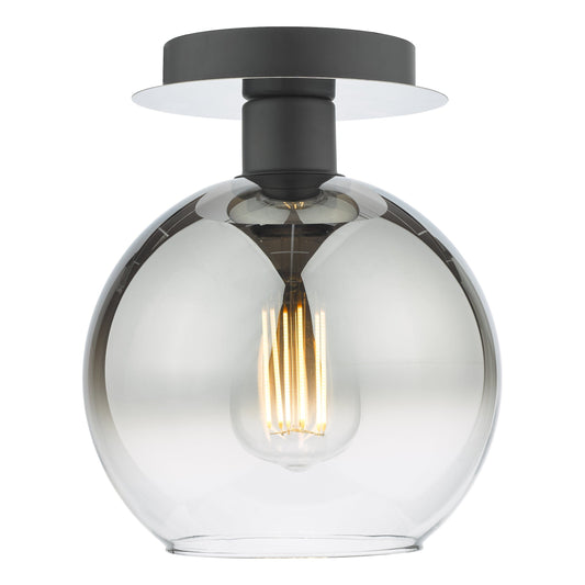 dar lighting Lycia 1 Light Semi Flush Matt Black Ombre Smoked Glass LYC0122