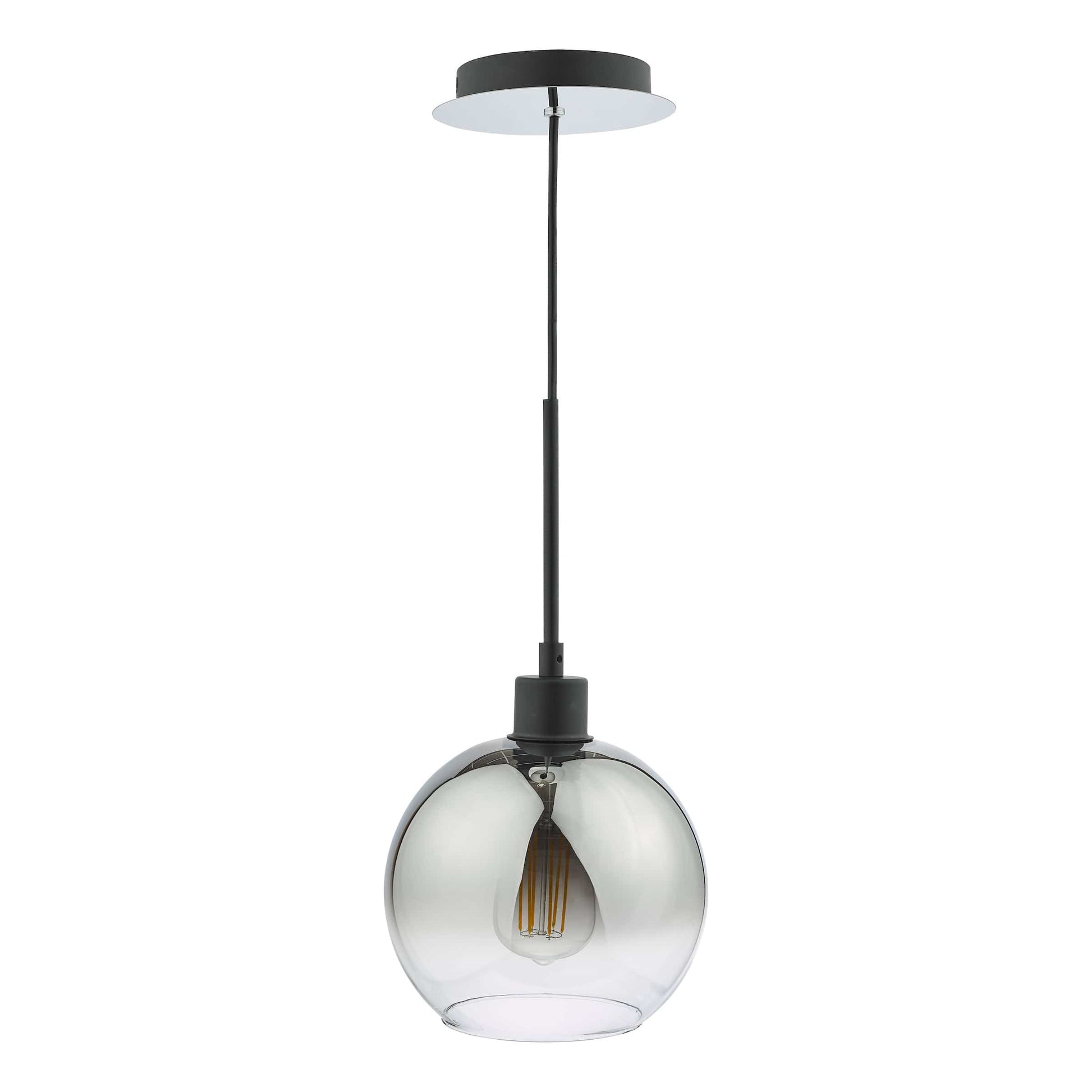 dar lighting Lycia 1 Light Single Pendant Matt Black Ombre Smoked Glass LYC8622