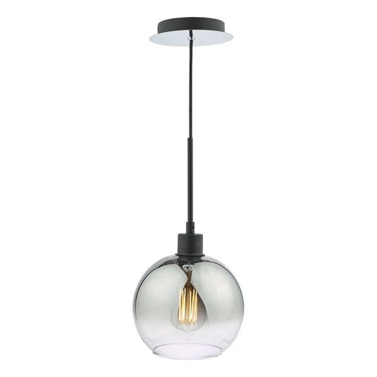 dar lighting Lycia 1 Light Single Pendant Matt Black Ombre Smoked Glass LYC8622
