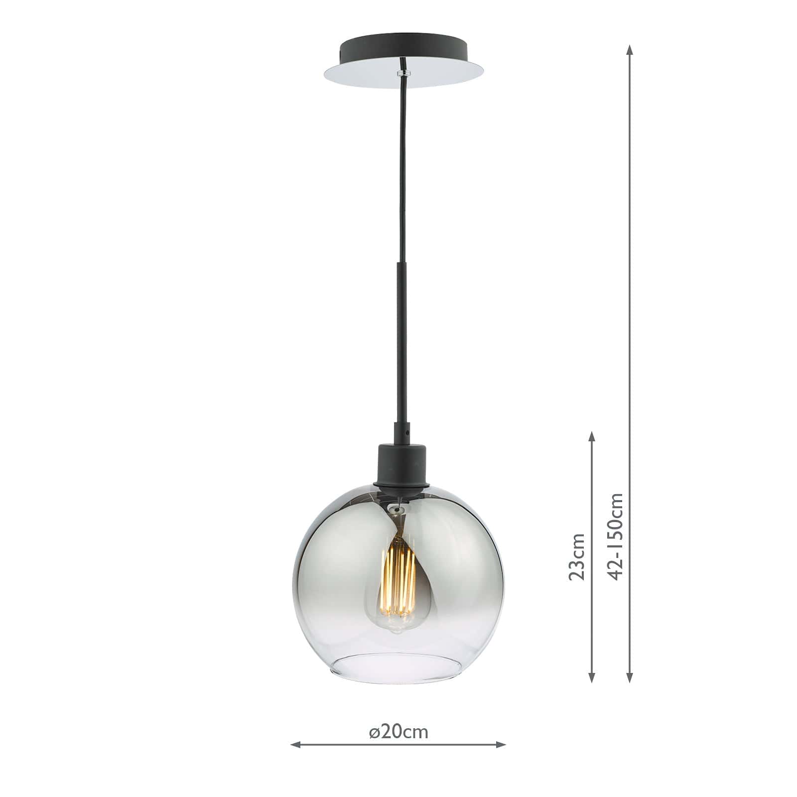 dar lighting Lycia 1 Light Single Pendant Matt Black Ombre Smoked Glass LYC8622