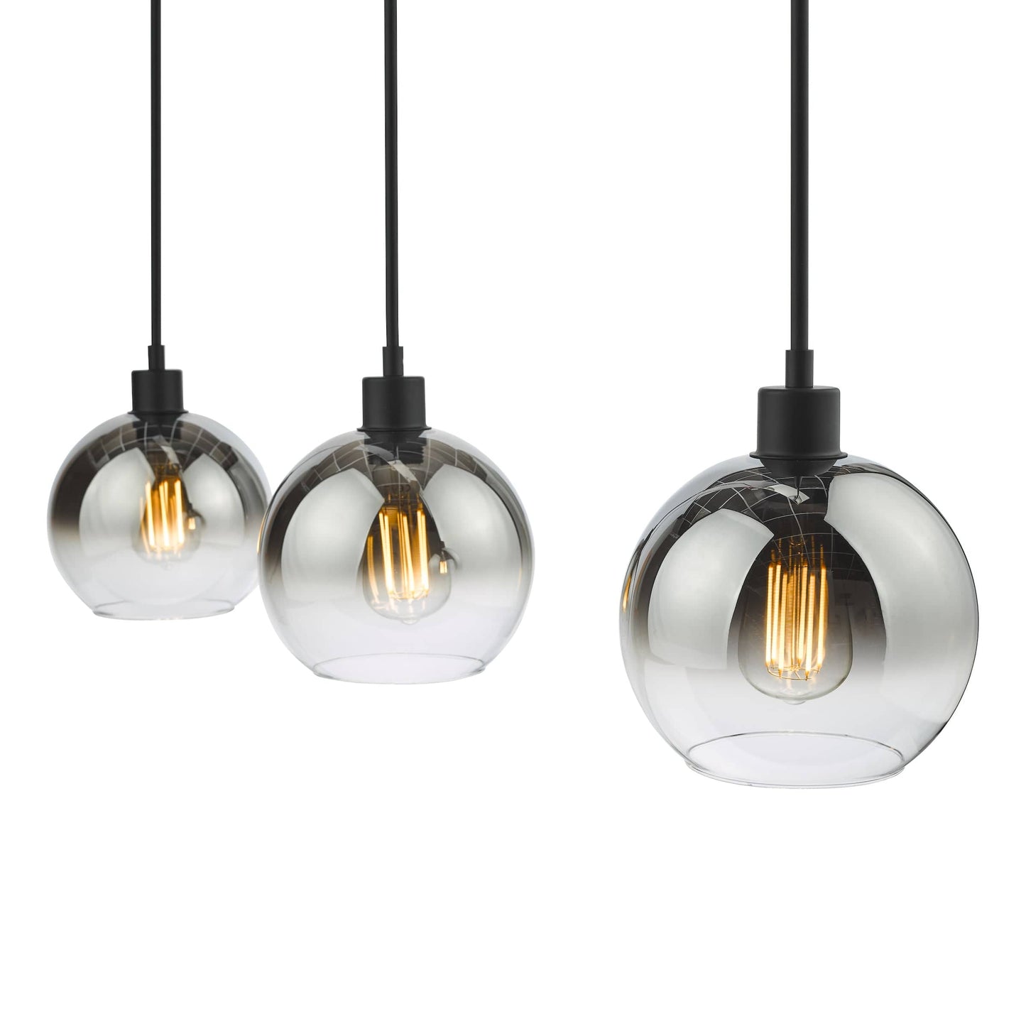 dar lighting Lycia 3 Light Bar Pendant Matt Black Ombre Smoked Glass LYC0322