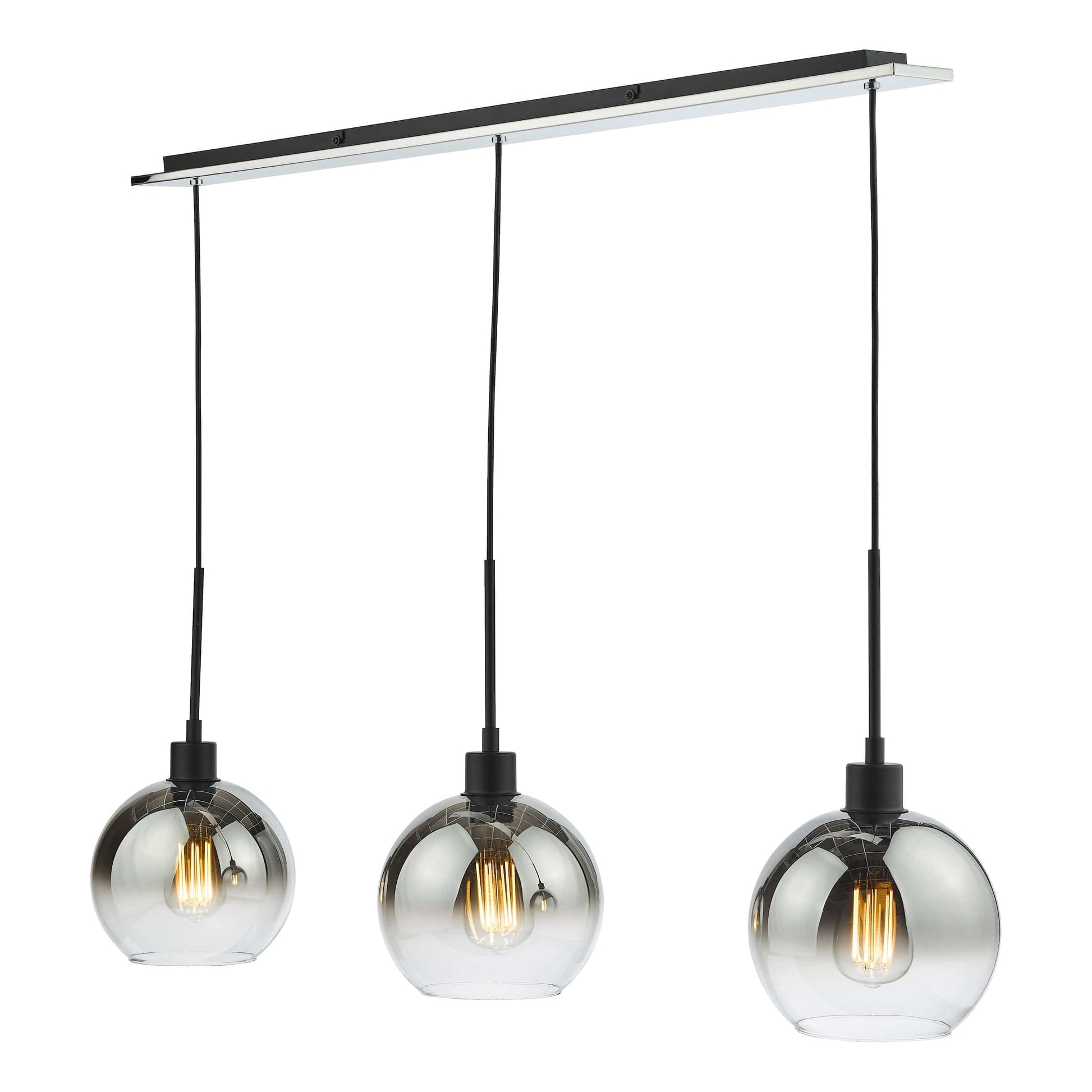 dar lighting Lycia 3 Light Bar Pendant Matt Black Ombre Smoked Glass LYC0322