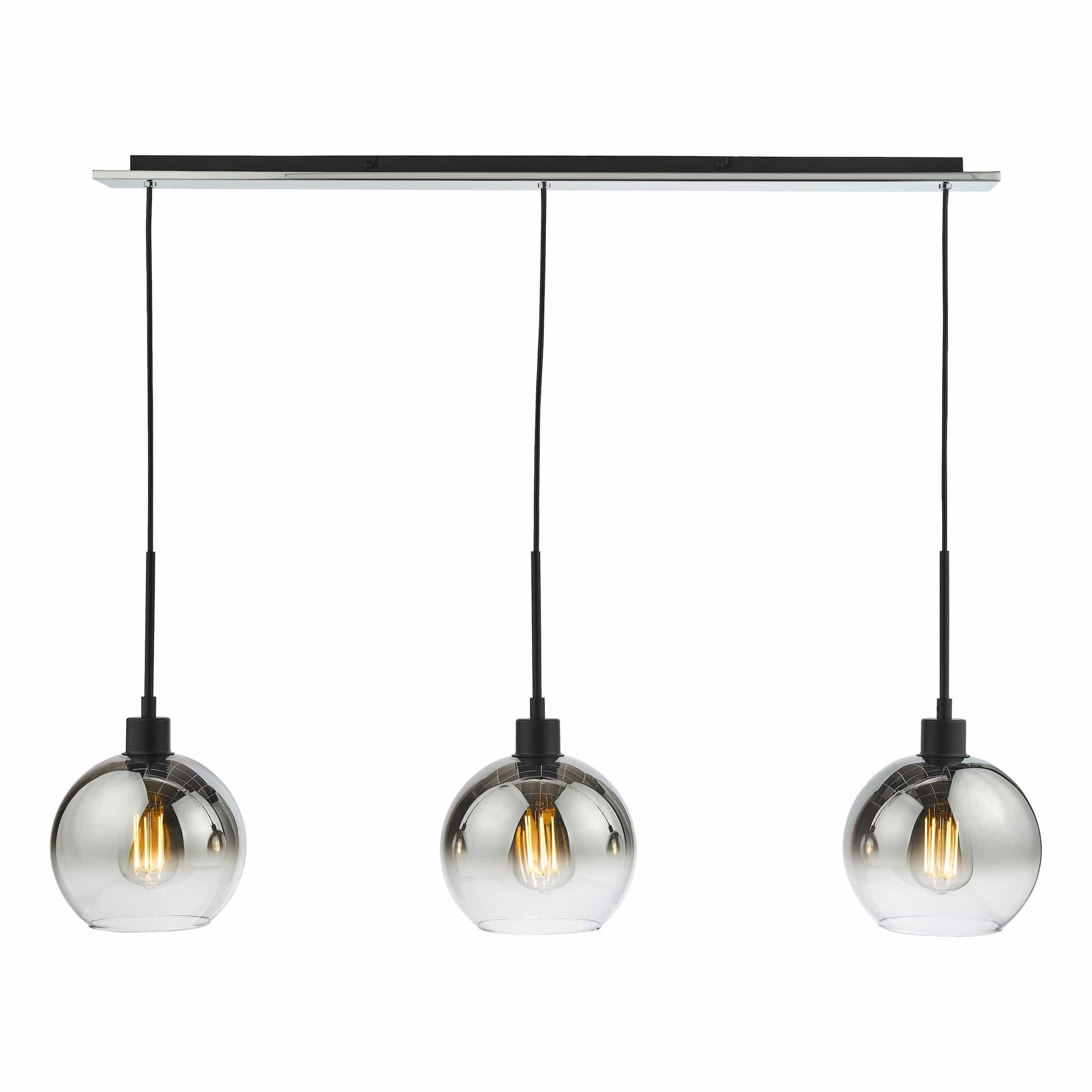 dar lighting Lycia 3 Light Bar Pendant Matt Black Ombre Smoked Glass LYC0322