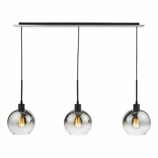 dar lighting Lycia 3 Light Bar Pendant Matt Black Ombre Smoked Glass LYC0322