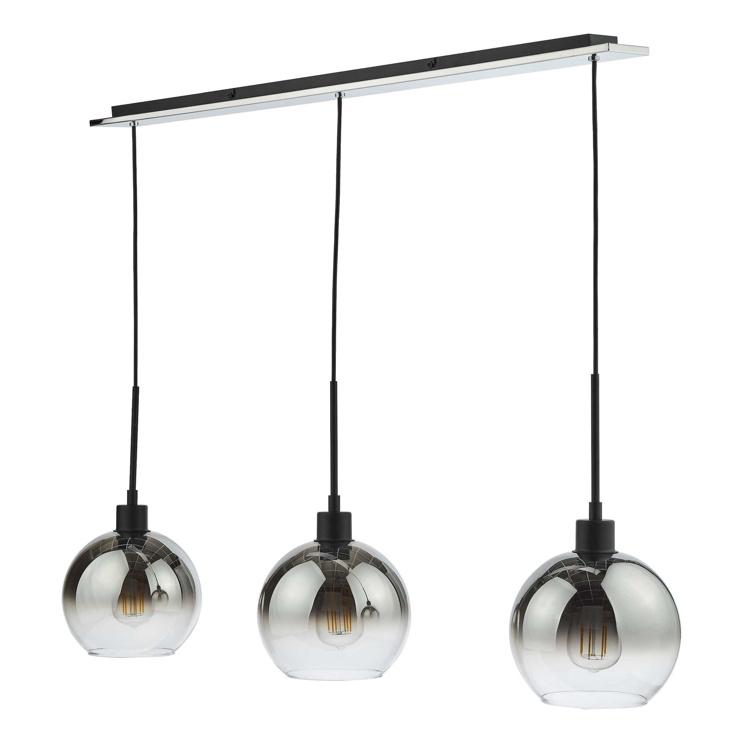 dar lighting Lycia 3 Light Bar Pendant Matt Black Ombre Smoked Glass LYC0322