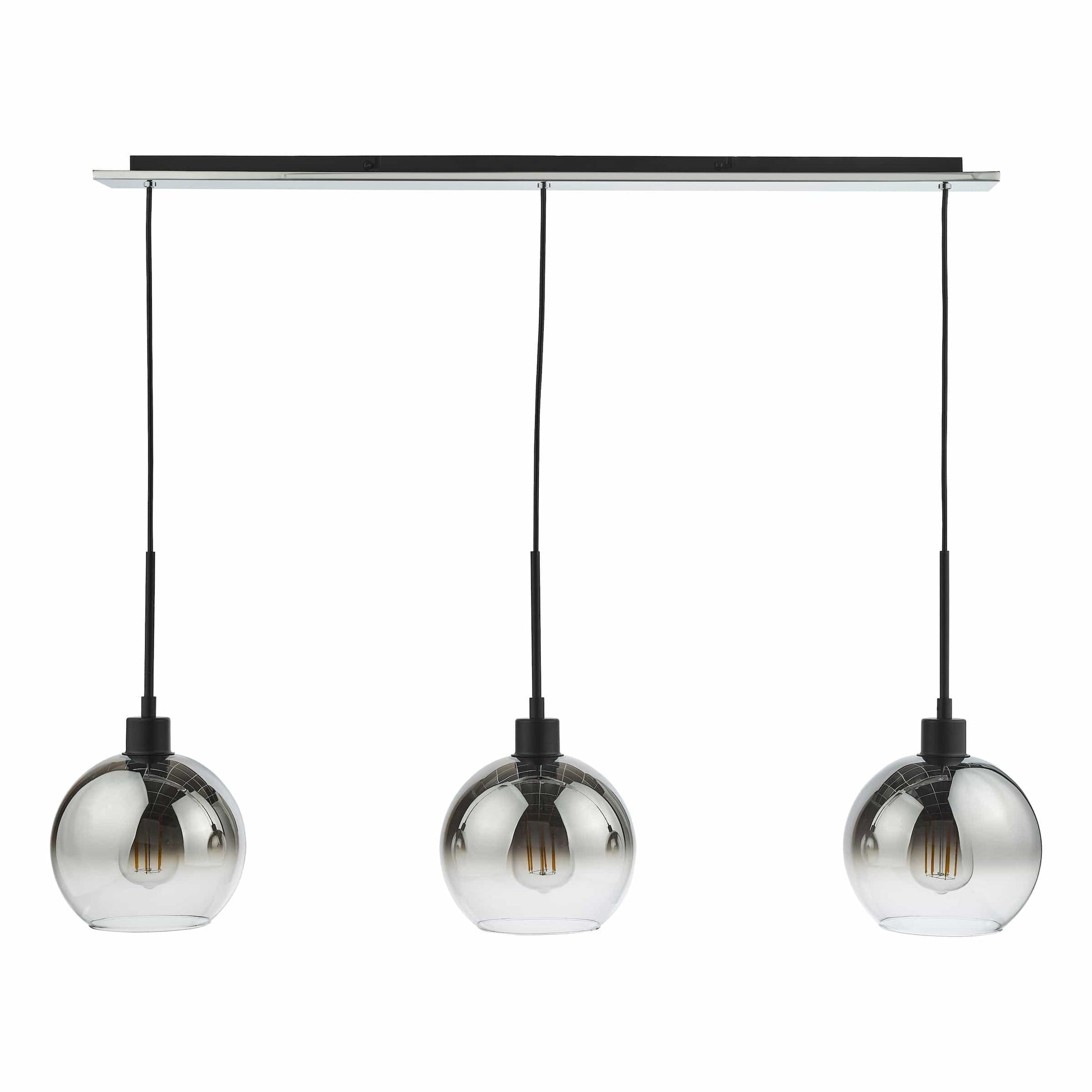 dar lighting Lycia 3 Light Bar Pendant Matt Black Ombre Smoked Glass LYC0322