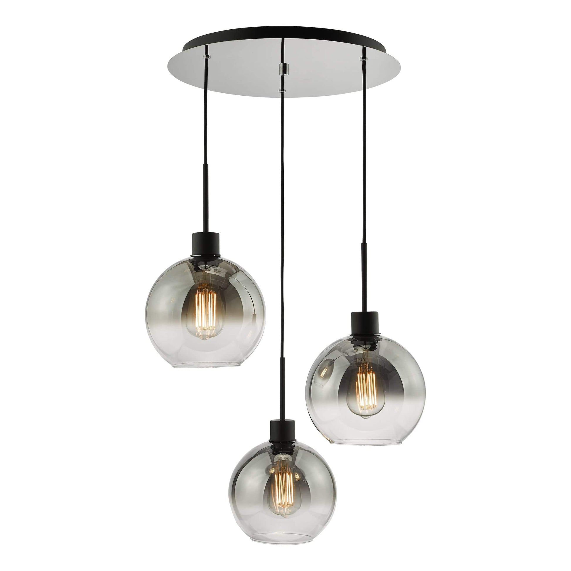 dar lighting Lycia 3 Light Cluster Pendant Matt Black Smoked Ombre Glass LYC8822