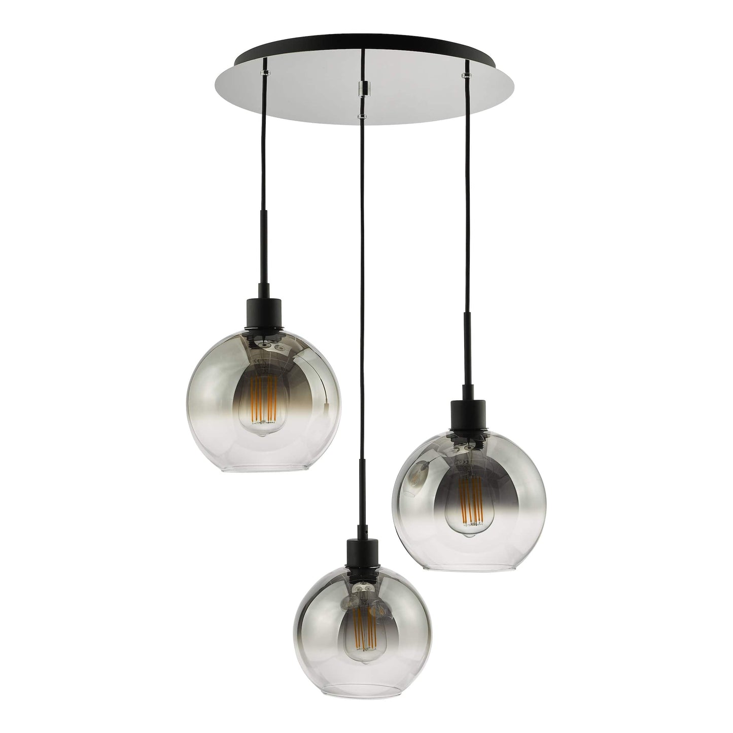 dar lighting Lycia 3 Light Cluster Pendant Matt Black Smoked Ombre Glass LYC8822