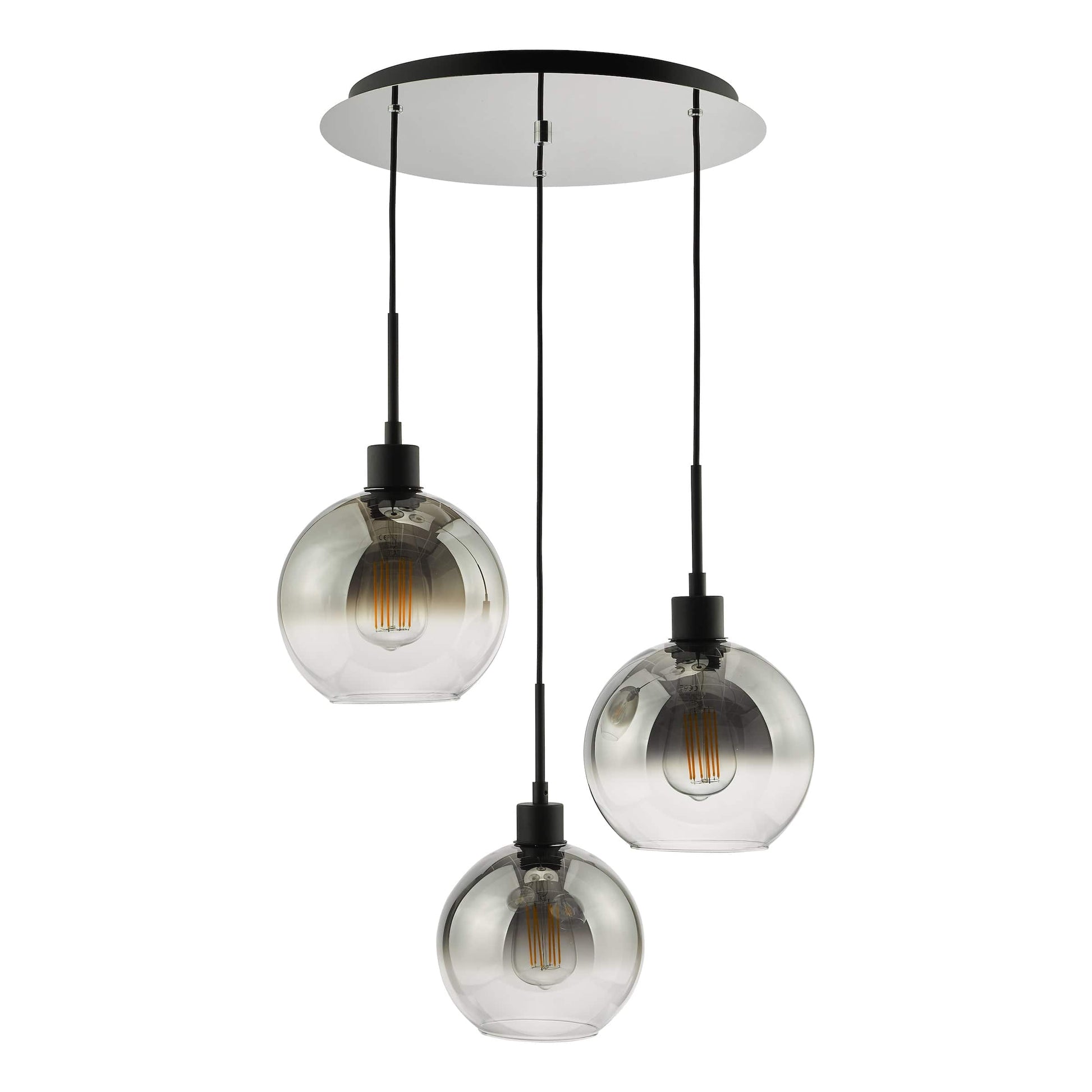 dar lighting Lycia 3 Light Cluster Pendant Matt Black Smoked Ombre Glass LYC8822