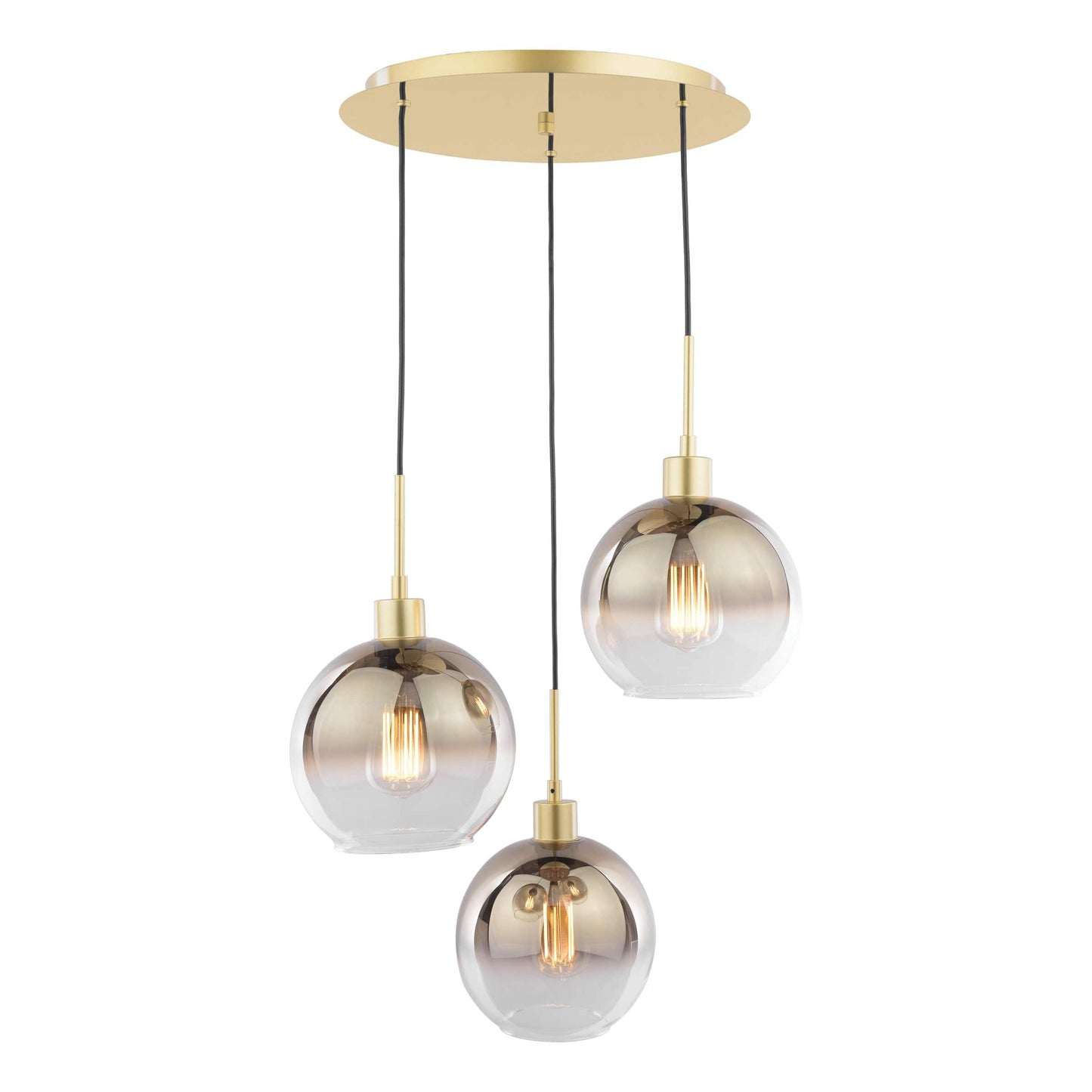 dar lighting Lycia 3 Light Cluster Pendant Polished Gold and Gold Ombre Glass LYC8835