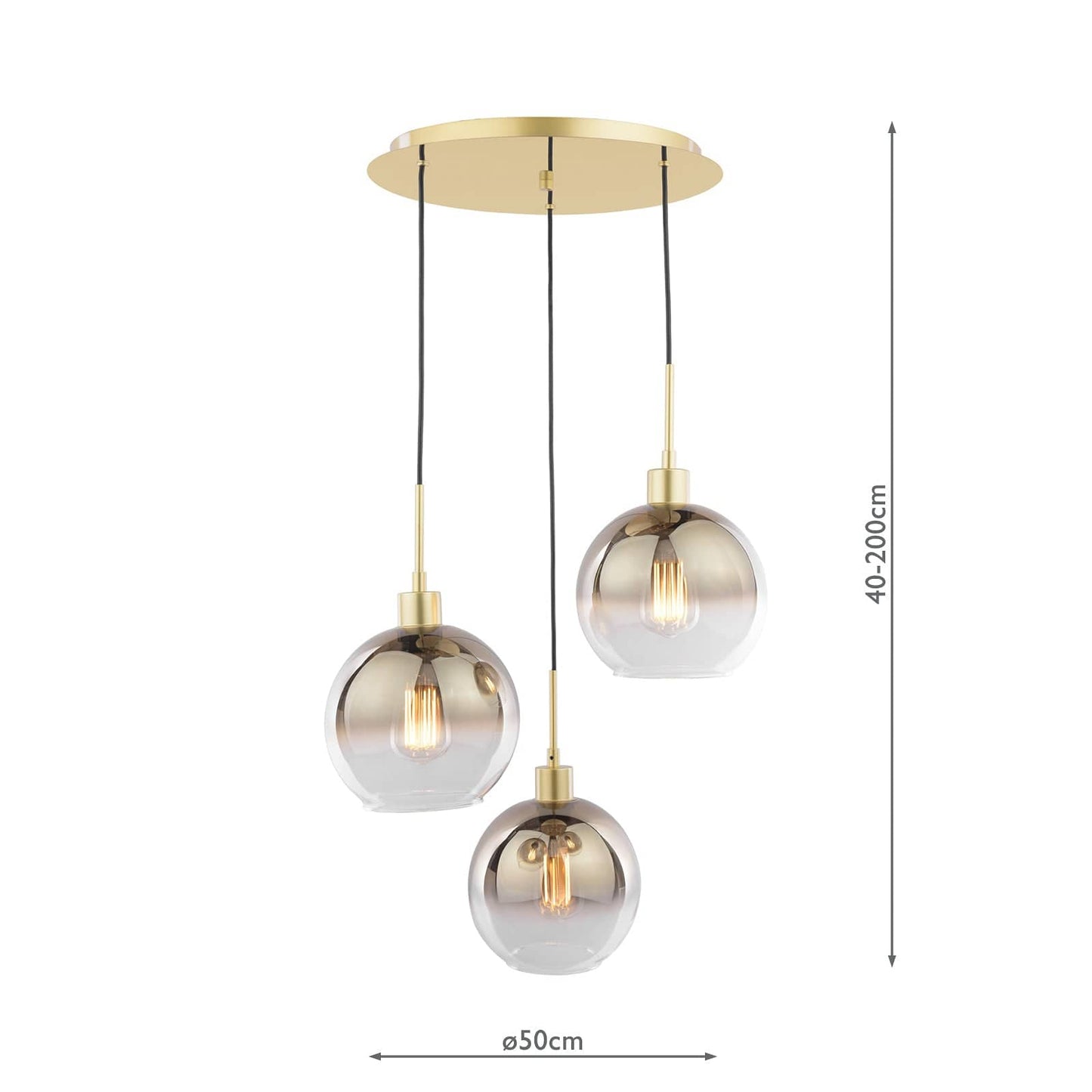 dar lighting Lycia 3 Light Cluster Pendant Polished Gold and Gold Ombre Glass LYC8835