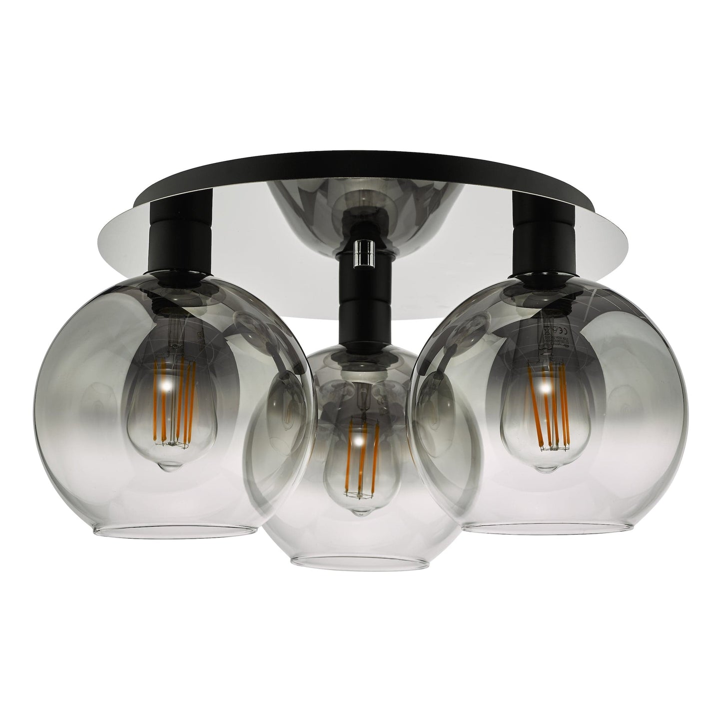 dar lighting Lycia 3 Light Flush Matt Black Smoked Ombre Glass LYC5322