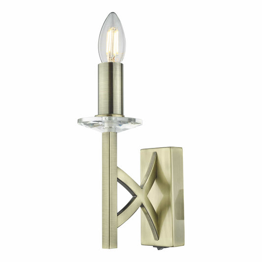 dar lighting Lyon 1 Light Wall Light Antique Brass Crystal LYO0775