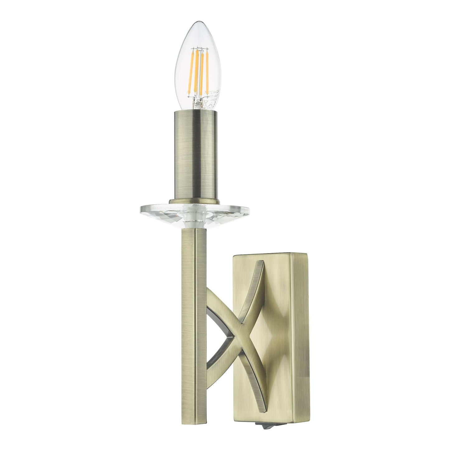 dar lighting Lyon 1 Light Wall Light Antique Brass Crystal LYO0775