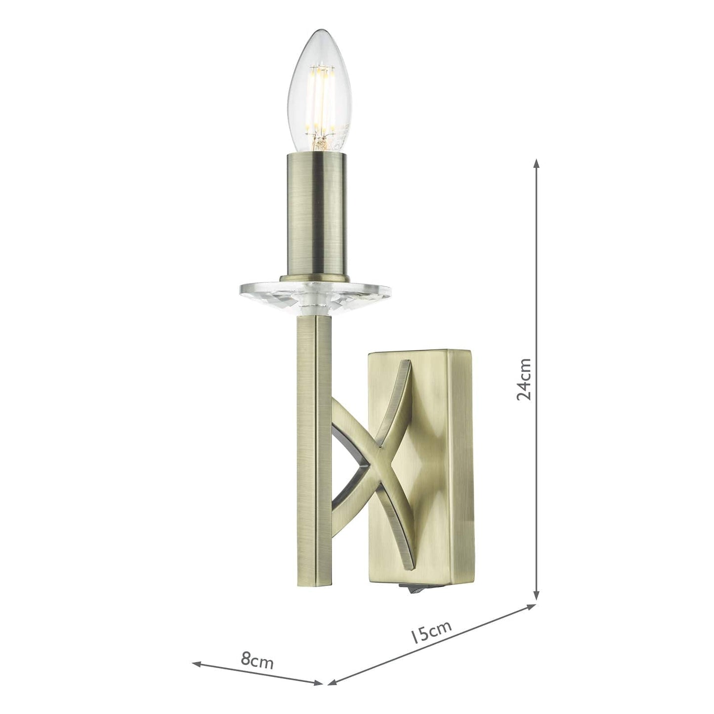 dar lighting Lyon 1 Light Wall Light Antique Brass Crystal LYO0775