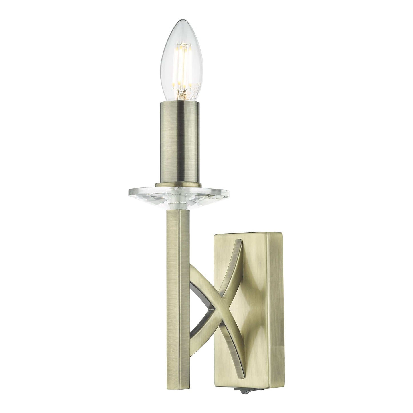 dar lighting Lyon 1 Light Wall Light Antique Brass Crystal LYO0775