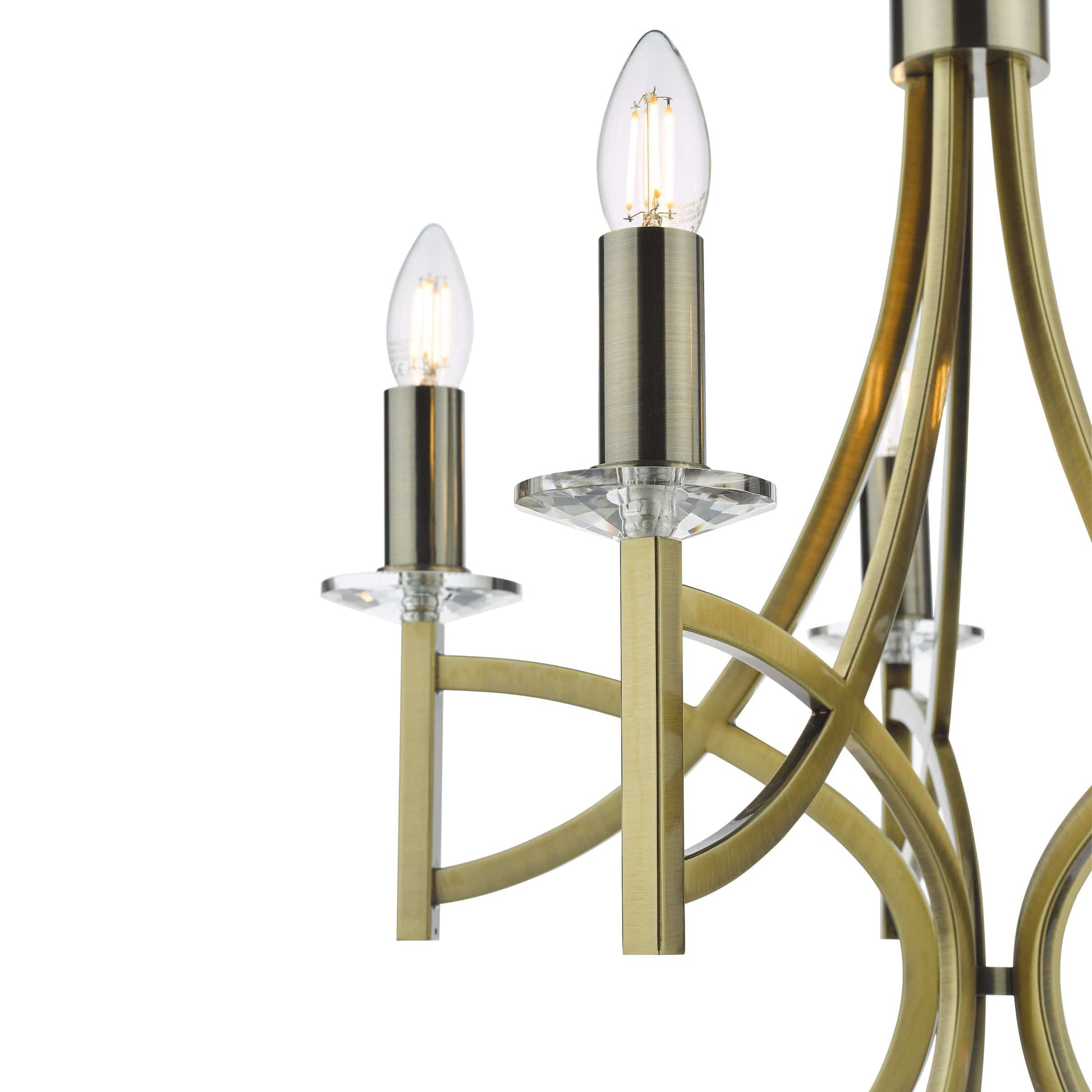 dar lighting Lyon 5 Light Armed Fitting Antique Brass Crystal LYO0575