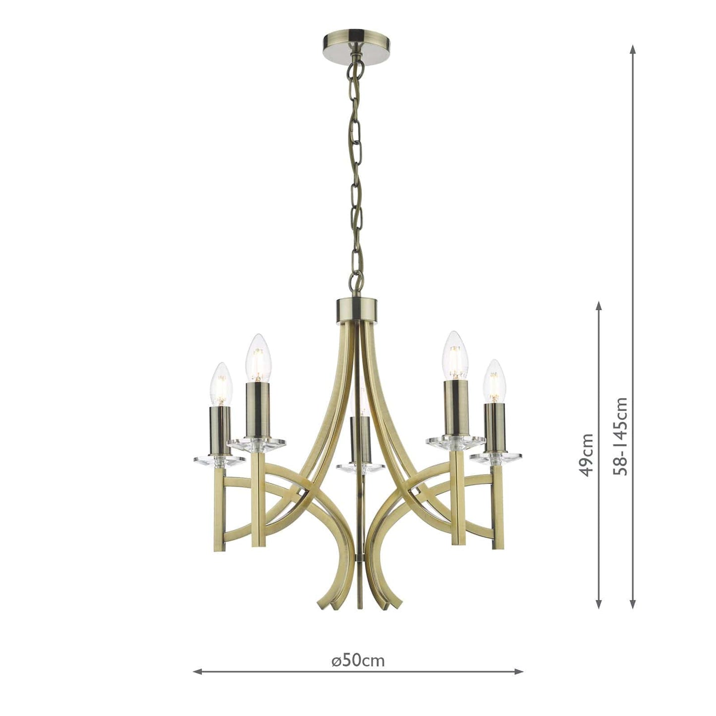 dar lighting Lyon 5 Light Armed Fitting Antique Brass Crystal LYO0575