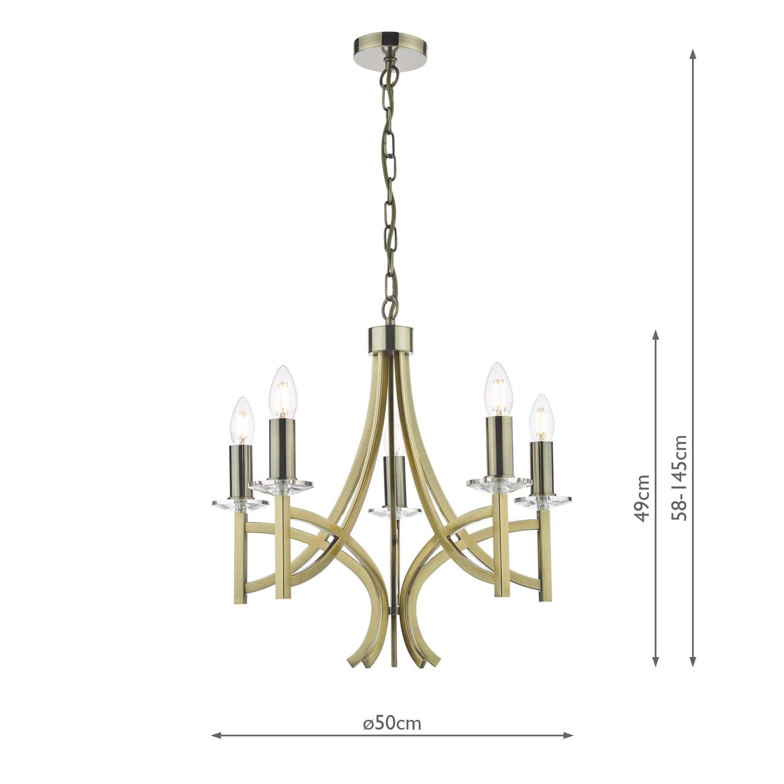 dar lighting Lyon 5 Light Armed Fitting Antique Brass Crystal LYO0575