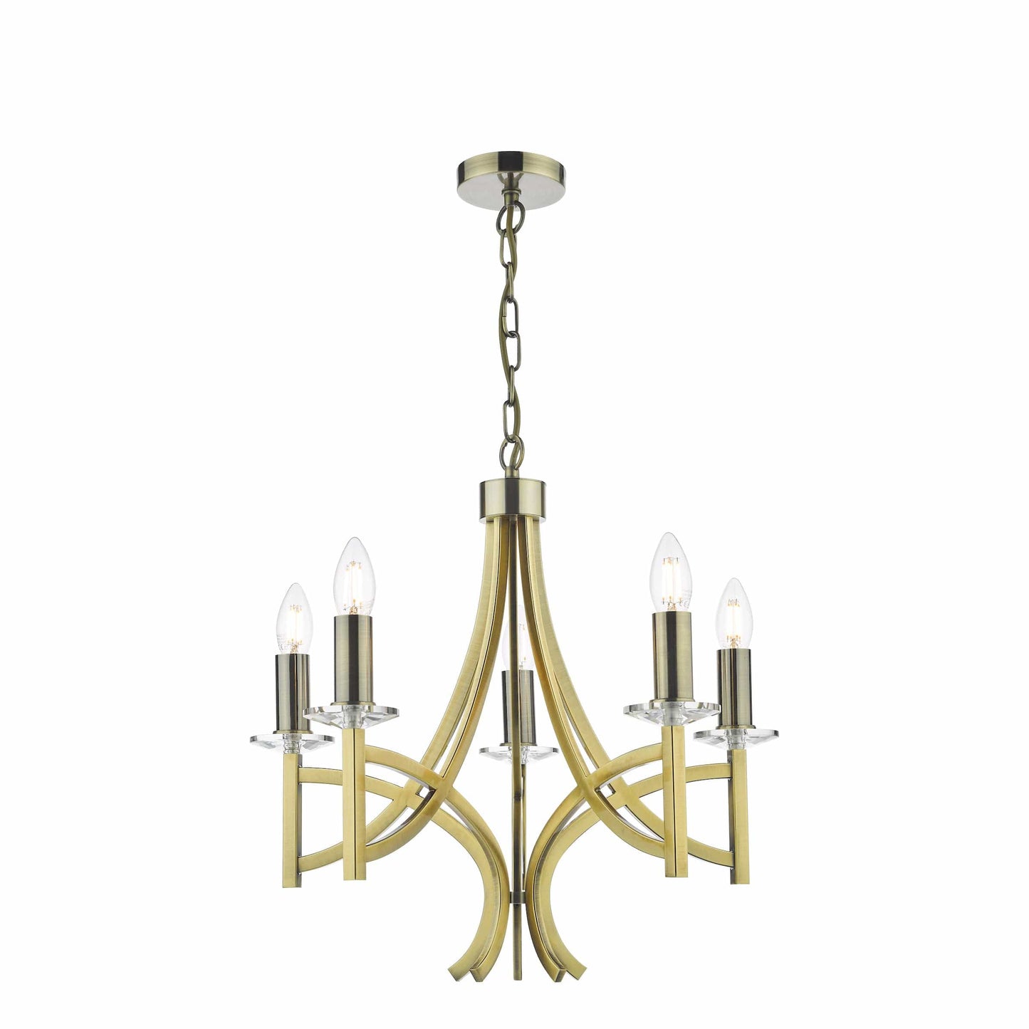 dar lighting Lyon 5 Light Armed Fitting Antique Brass Crystal LYO0575