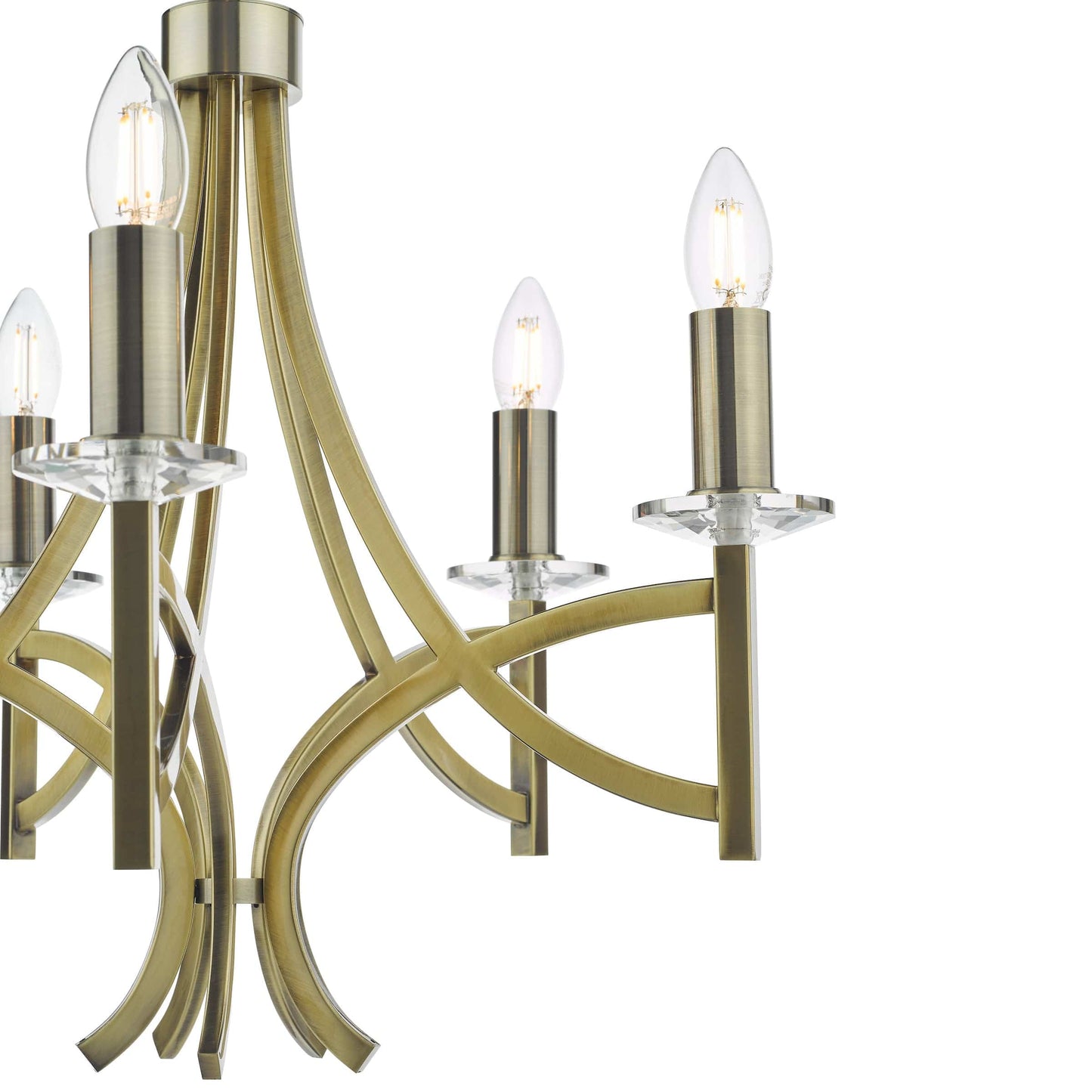 dar lighting Lyon 5 Light Armed Fitting Antique Brass Crystal LYO0575